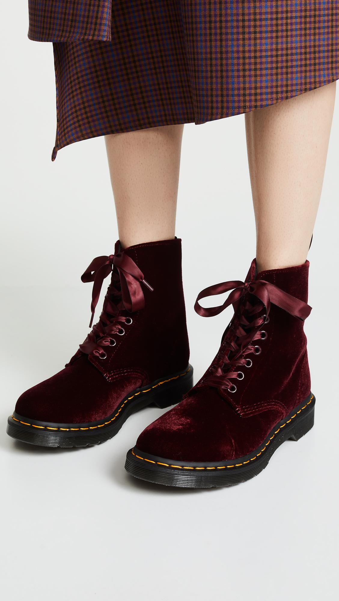 Dr. Martens 1460 Pascal Velvet 8 Eye Boots in Cherry Red (Red) - Lyst