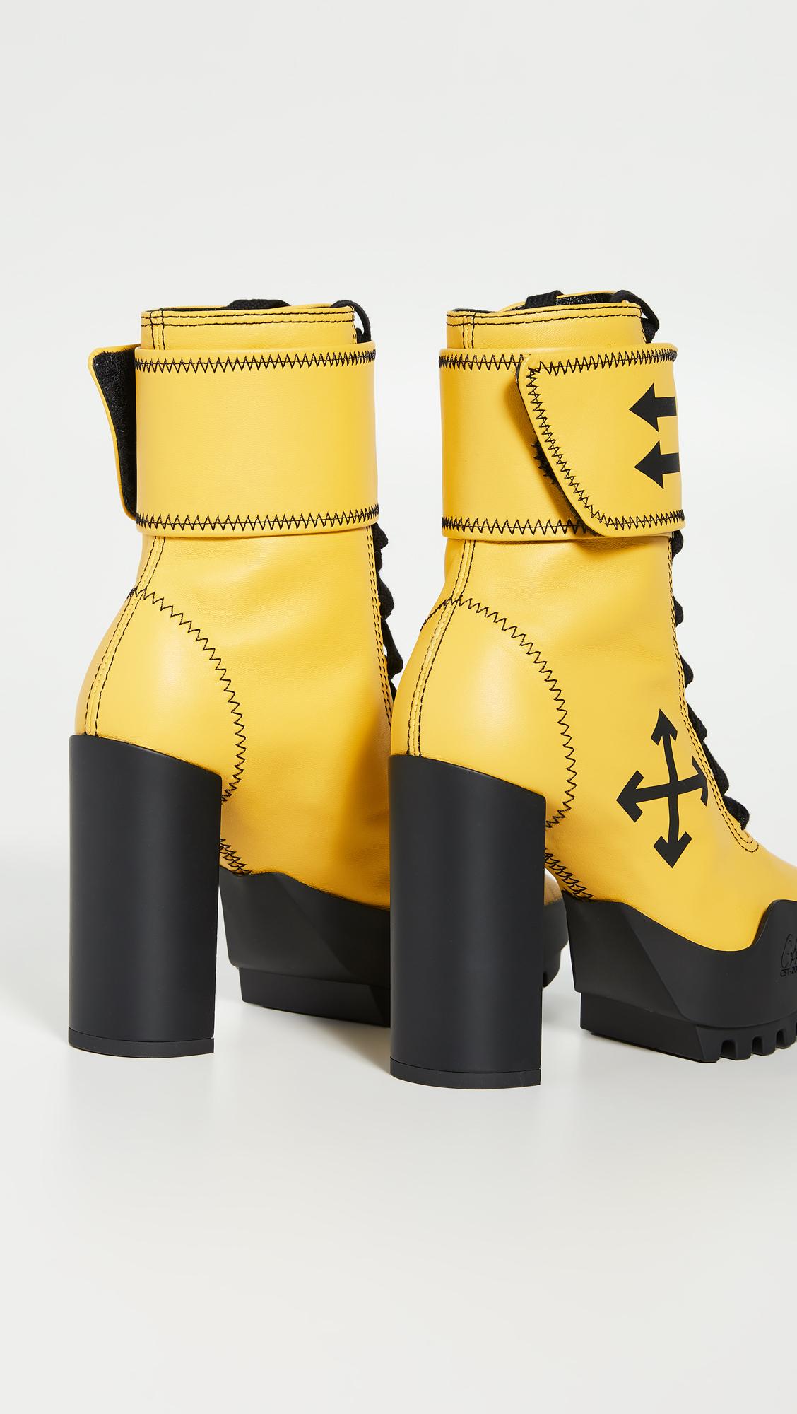 OFF-WHITE ブーツ ブラック/イエロー Off-White c/o Virgil Abloh Arrow Heeled Moto Wrap Boots in
