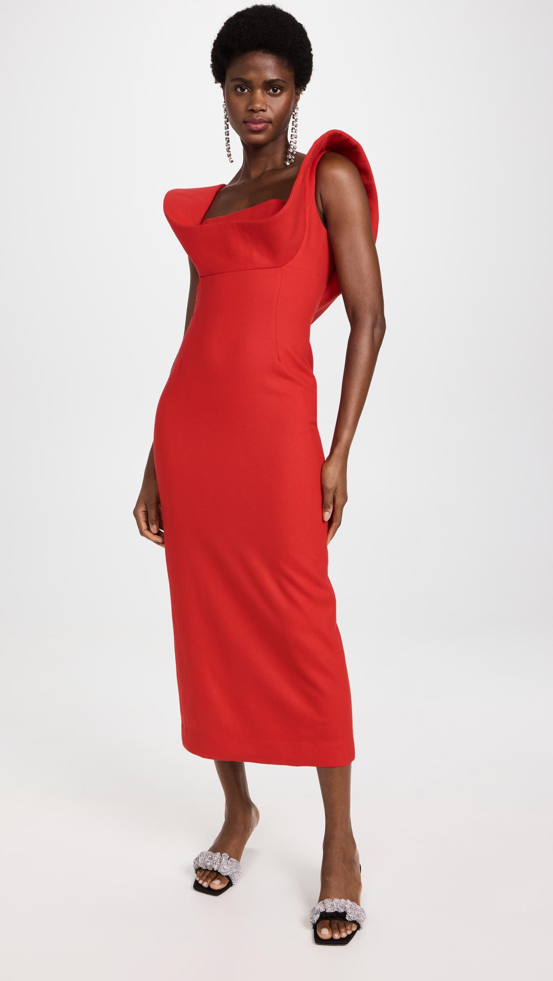 Rosie Assoulin Wool Charlie's Bib Dress in Red | Lyst