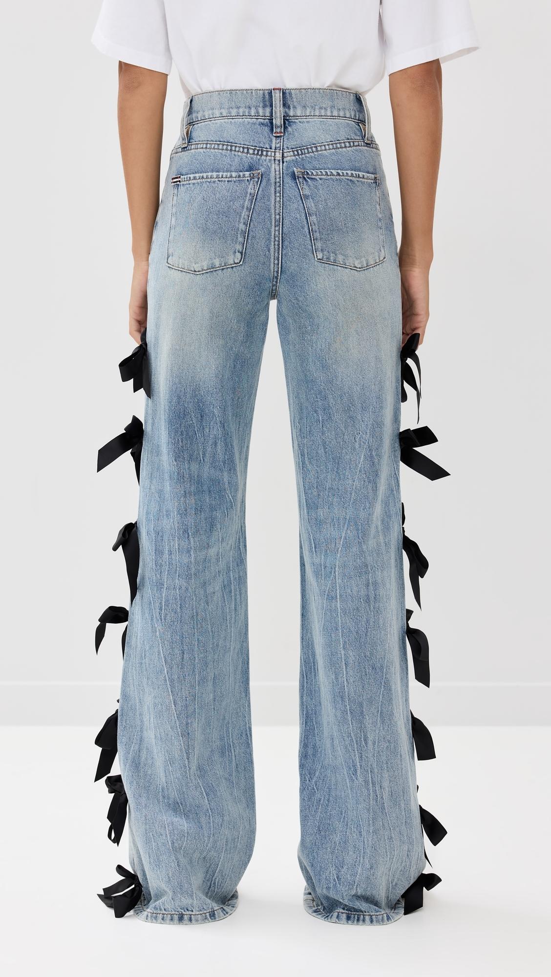 Alice + Olivia Weezy Full Length Jeans With Side Bows in