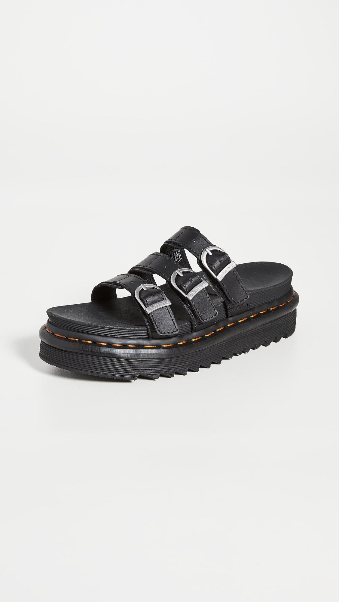 Dr. Martens Leather Blaire Slide Sandals in Black - Lyst