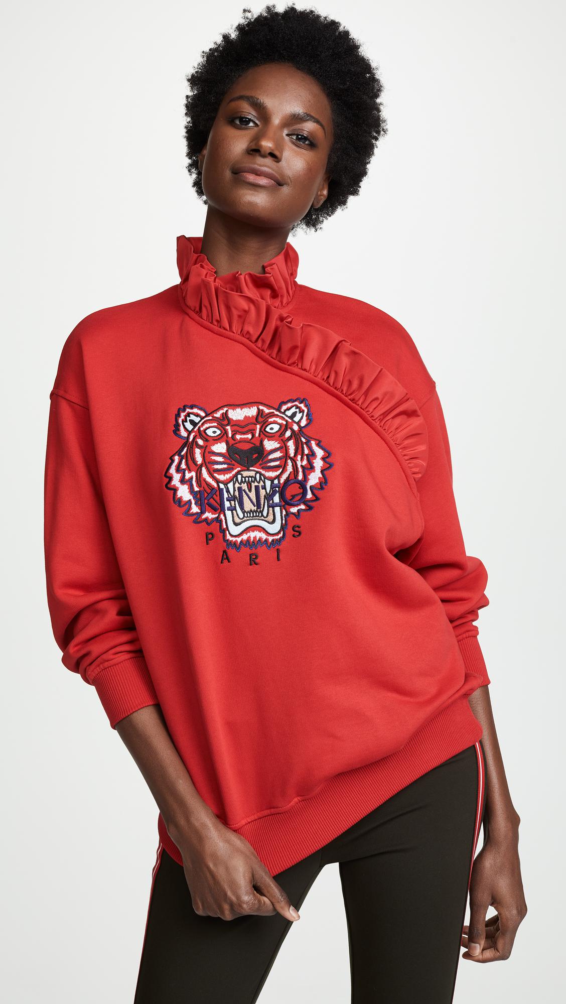 KENZO Cotton Tiger Ruffle Sweatshirt in 