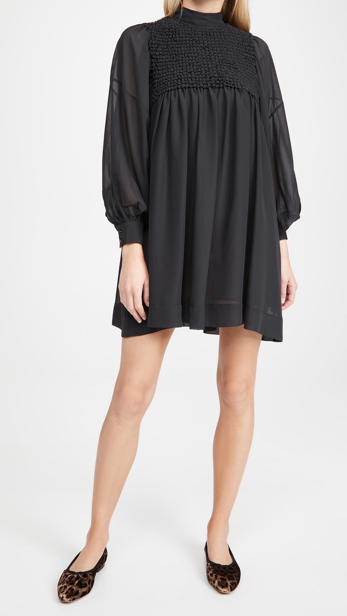 Ganni Smock Chiffon Dress in Black | Lyst