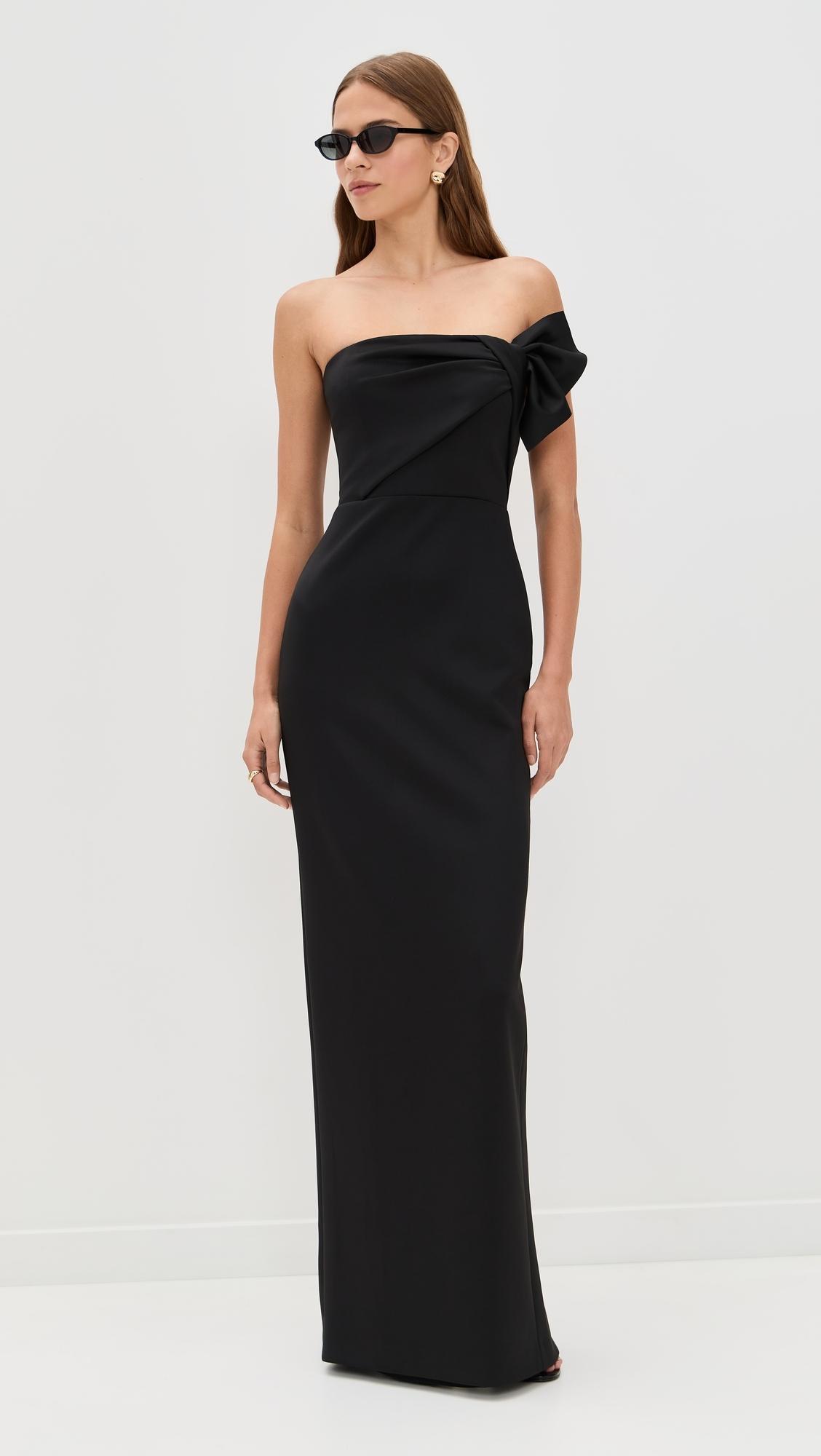 black halo off the shoulder dress Navy Molten Off Shoulder Gown