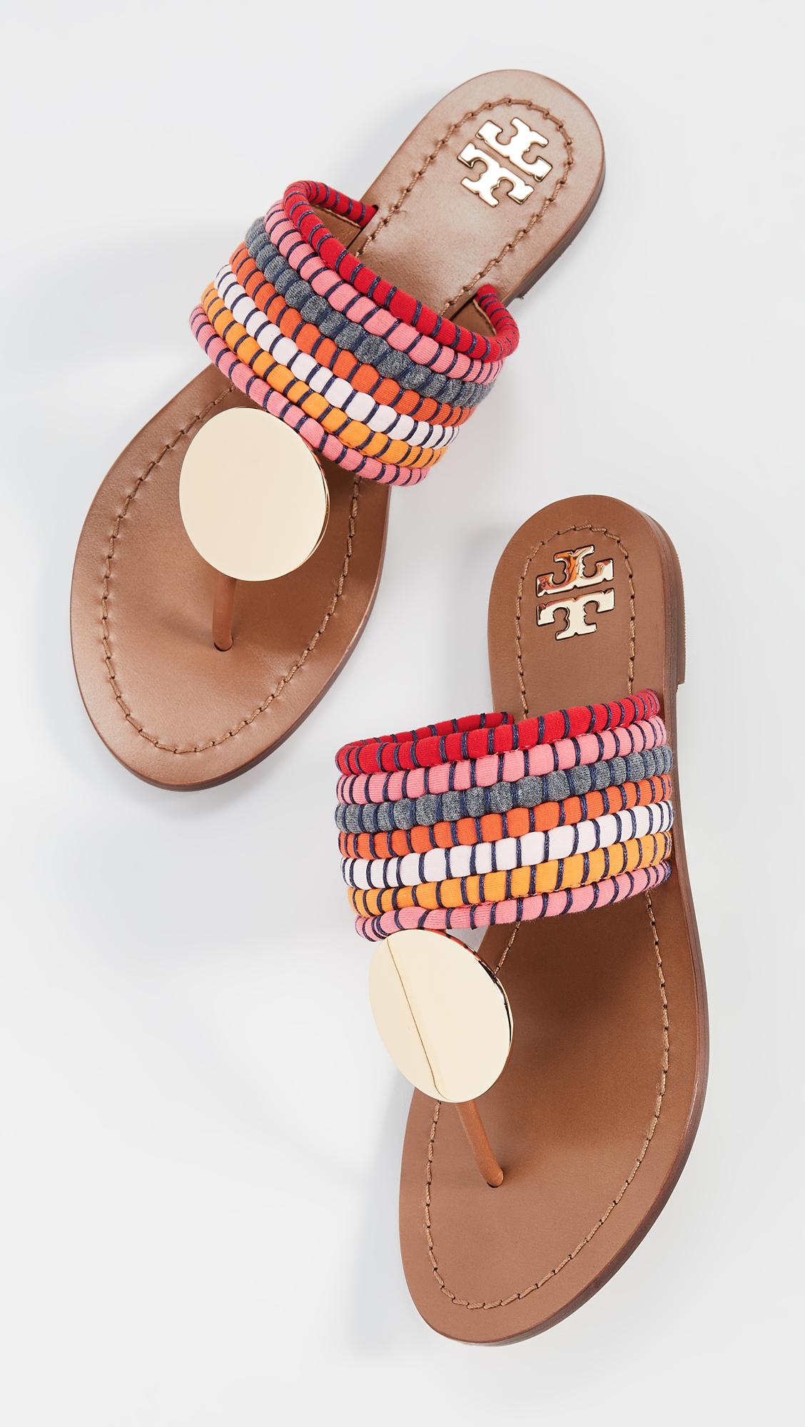 Tory Burch Leather Patos Disk Sandals in Red - Lyst
