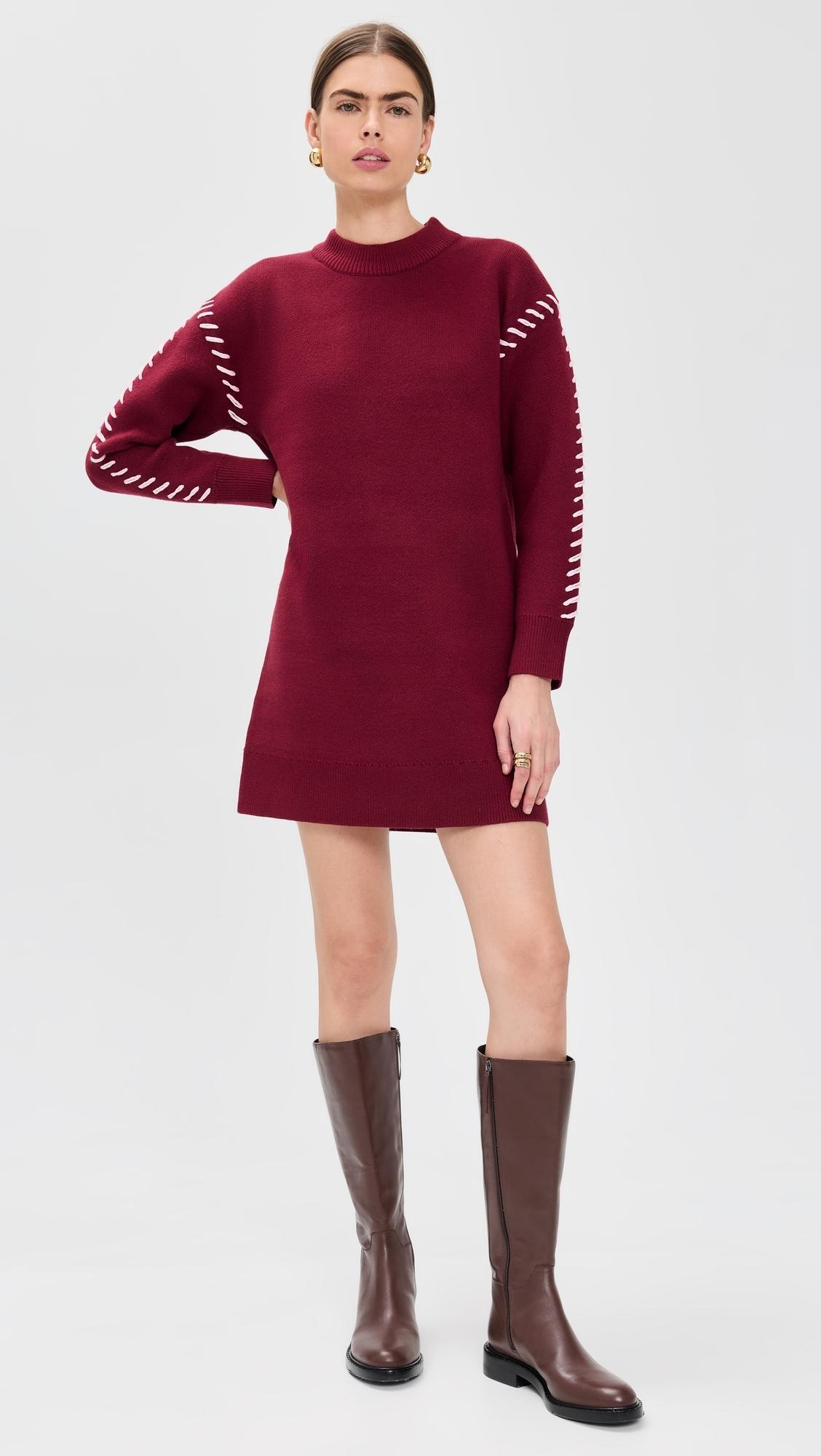 knee length dresses for ladies Whip Stitched Knit Mini Dress – English Factory main image 1
