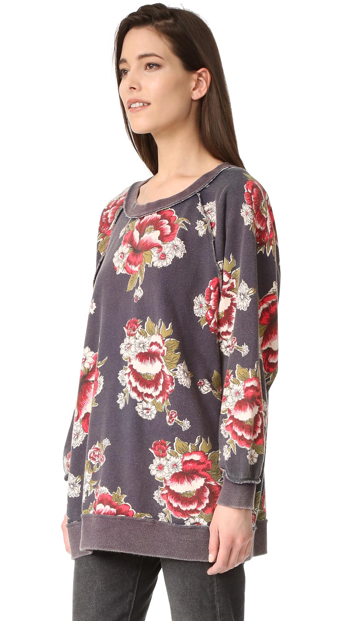 free people go on get floral sweatshirt
