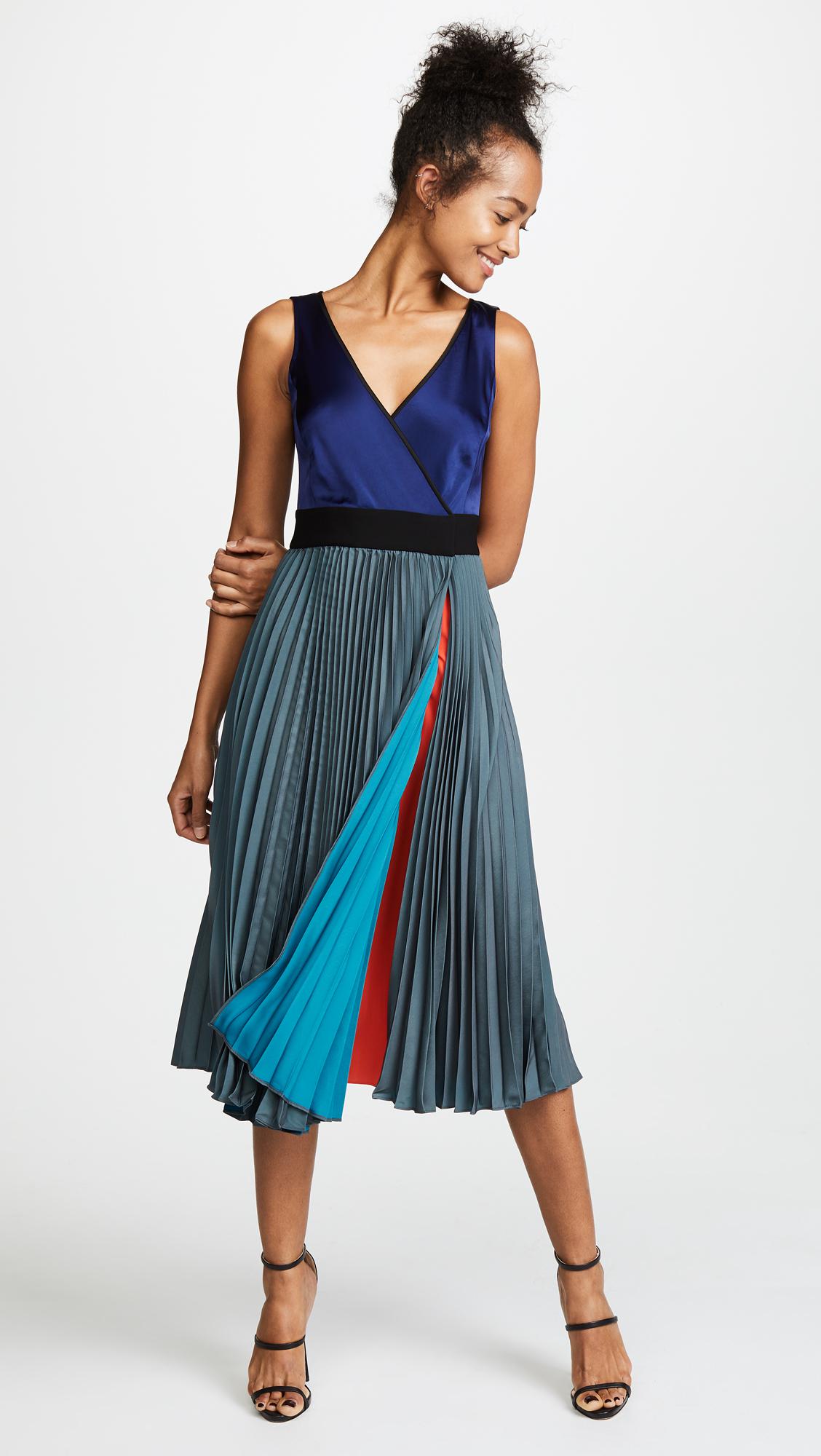 Diane von Furstenberg Satin Sleeveless V Neck Pleated Wrap ...