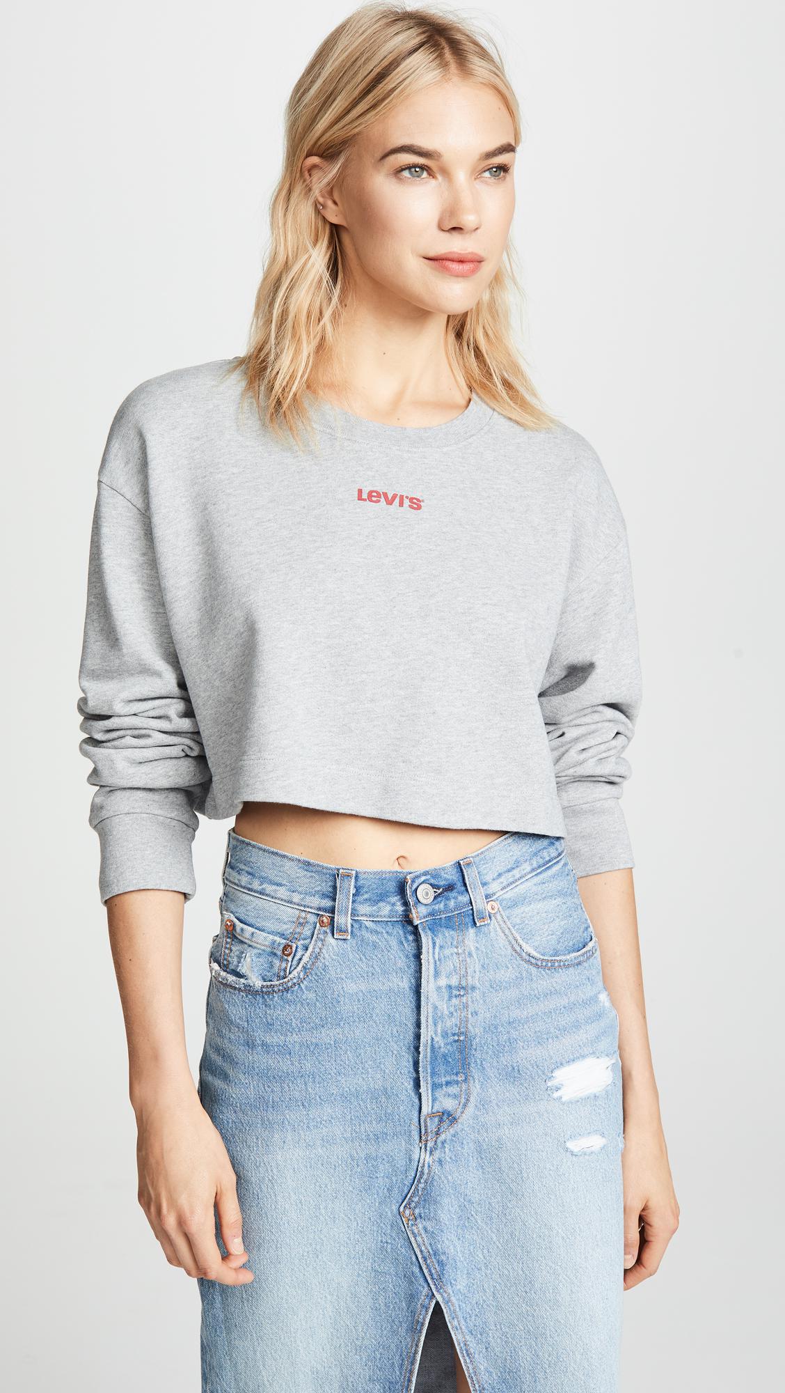 Levi's Fleece Cropped Sweatshirt in Gray - Lyst