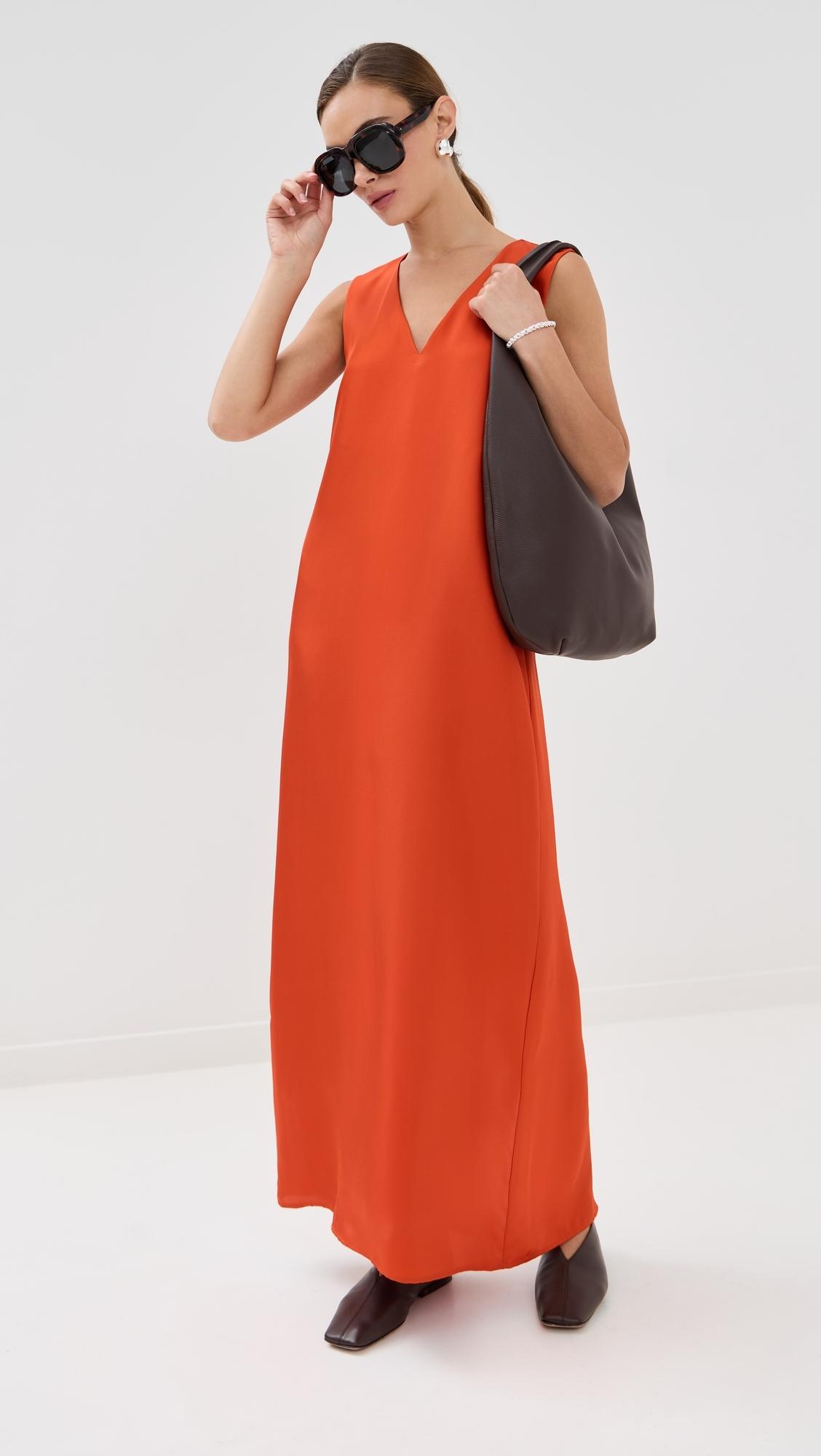 rohe orange dress Rohe V Neck Silk Dress in Orange