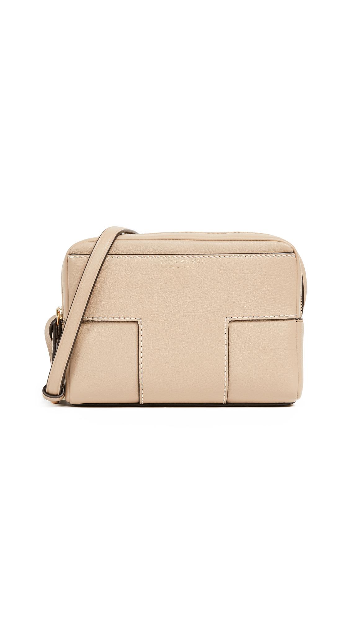 Tory Burch Robinson Pebbled Double-Zip Cross-Body in Natural