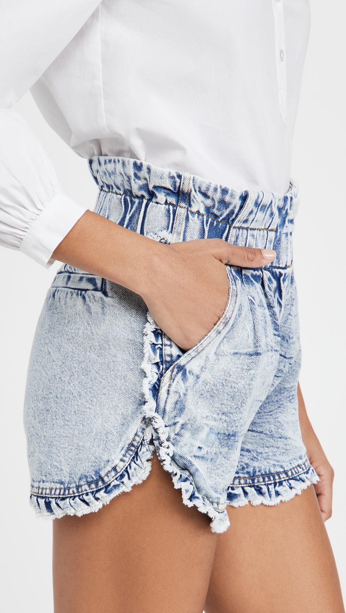 Sea Dax Acid Wash Denim Ruffle Shorts 