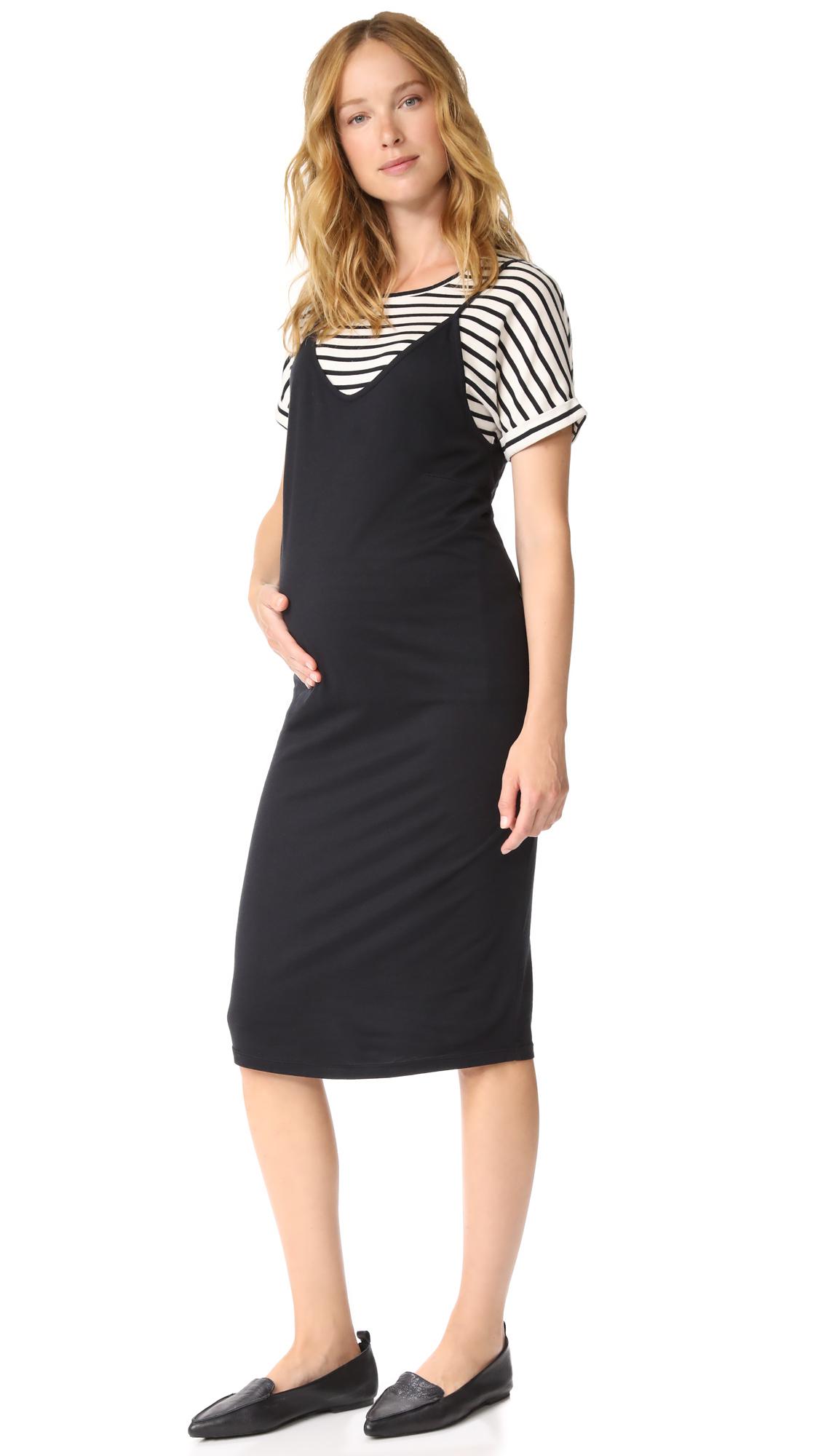 Monrow Cotton Maternity Slip Dress With Tee in Stripes (Black) Lyst