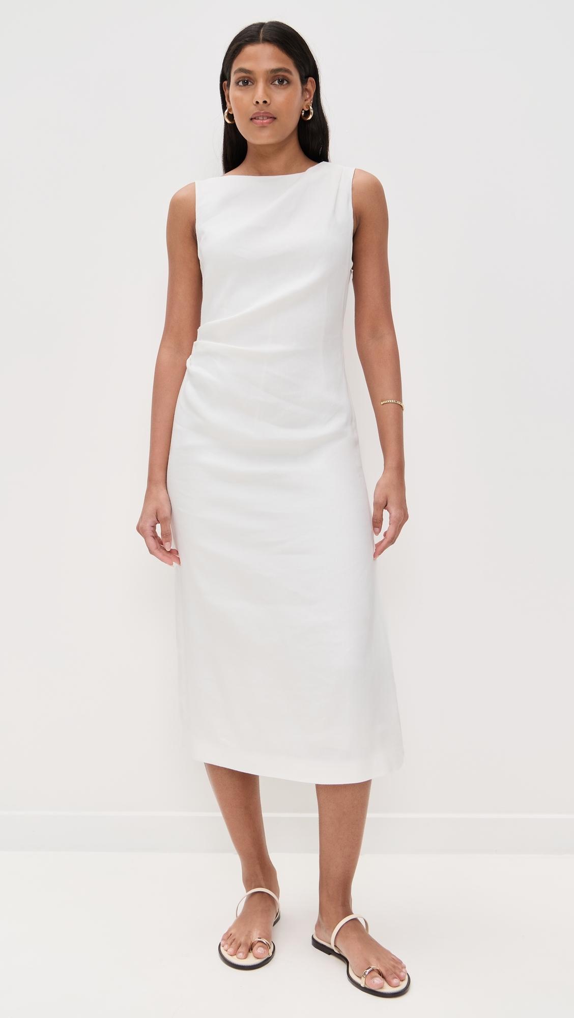 theory white dress Ballerina Neckline Mini In Cotton Tweed In - 40% Off structured feel that holds its shape beautifully while still staying comfortable from day to night THEORY Draped linen-blend twill midi