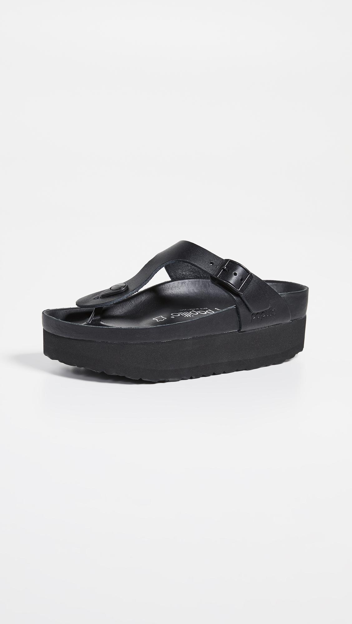 Birkenstock Leather Gizeh Platform Exquisite Sandals in Black | Lyst