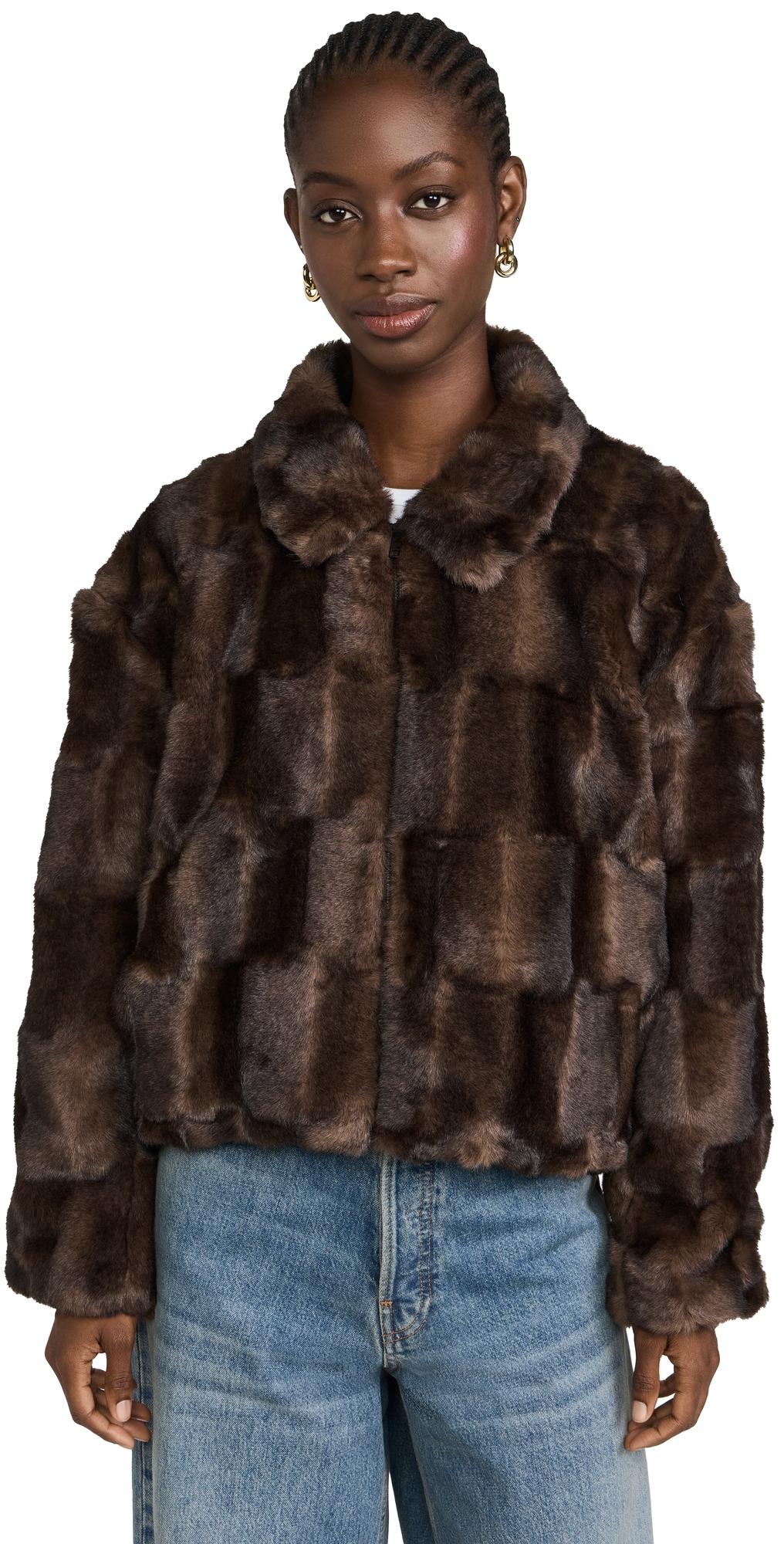 【SCULPTOR】Faux Fur Zip-Up Jacket Brown Faux Fur Zip-Up Jacket Brown – Sculptor
