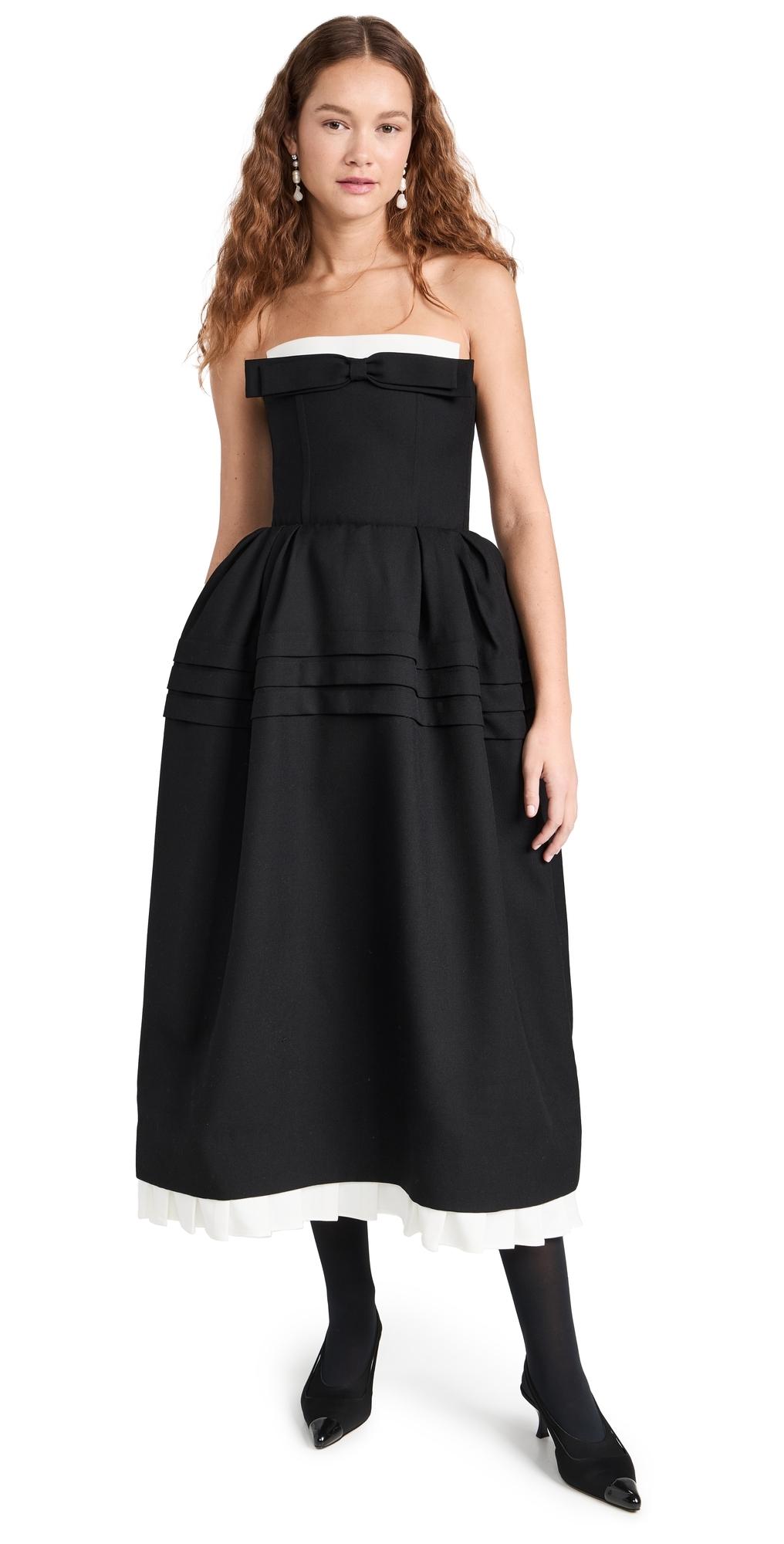 ShuShu/Tong Tuck Flower Bud Long Dress in Black | Lyst
