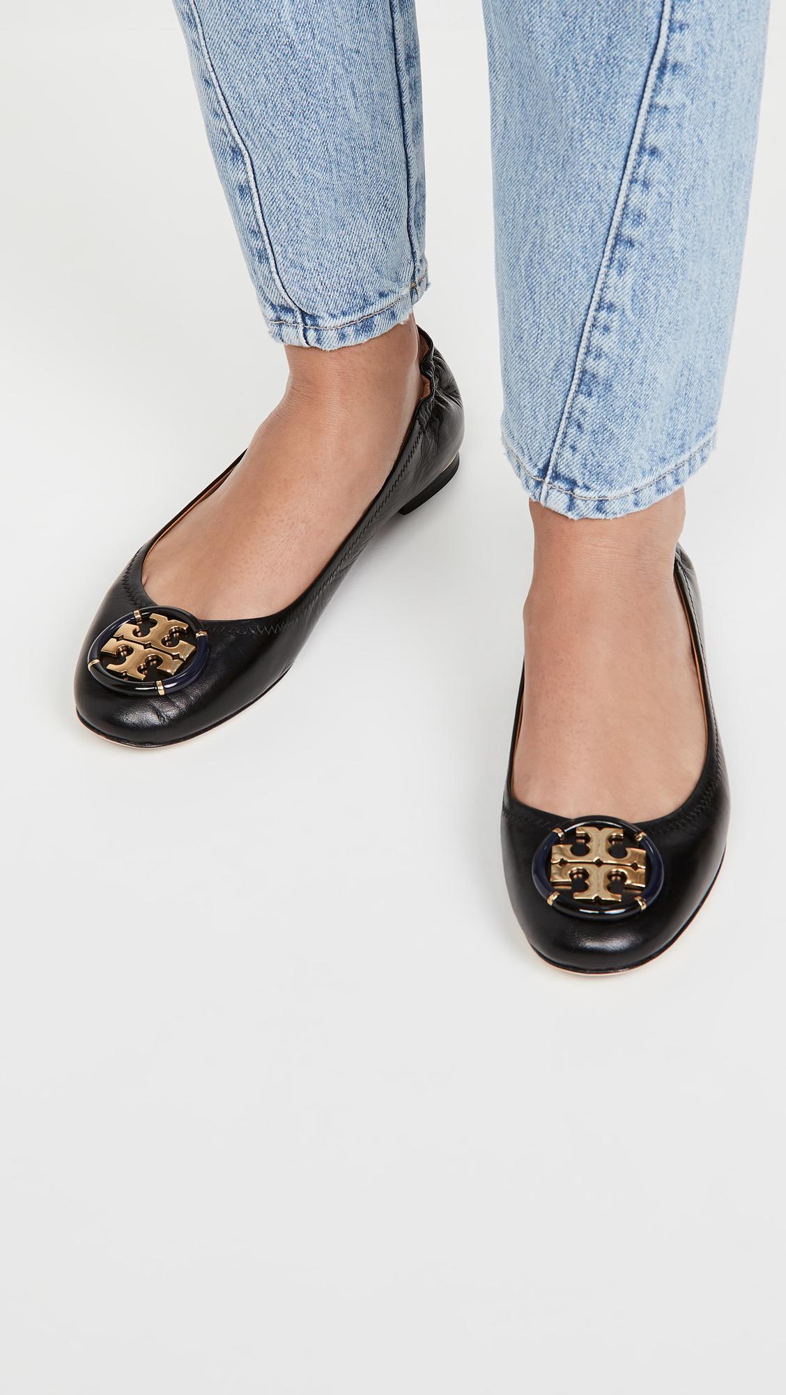 Tory Burch Minnie Ballet With Multi Logo Flats in Black | Lyst