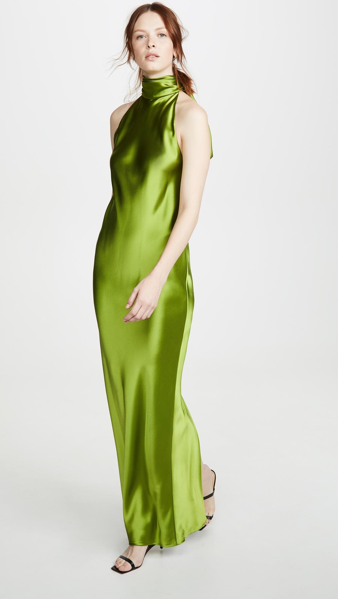 Brandon Maxwell Charmeuse Cowl Neck Gown in Green | Lyst