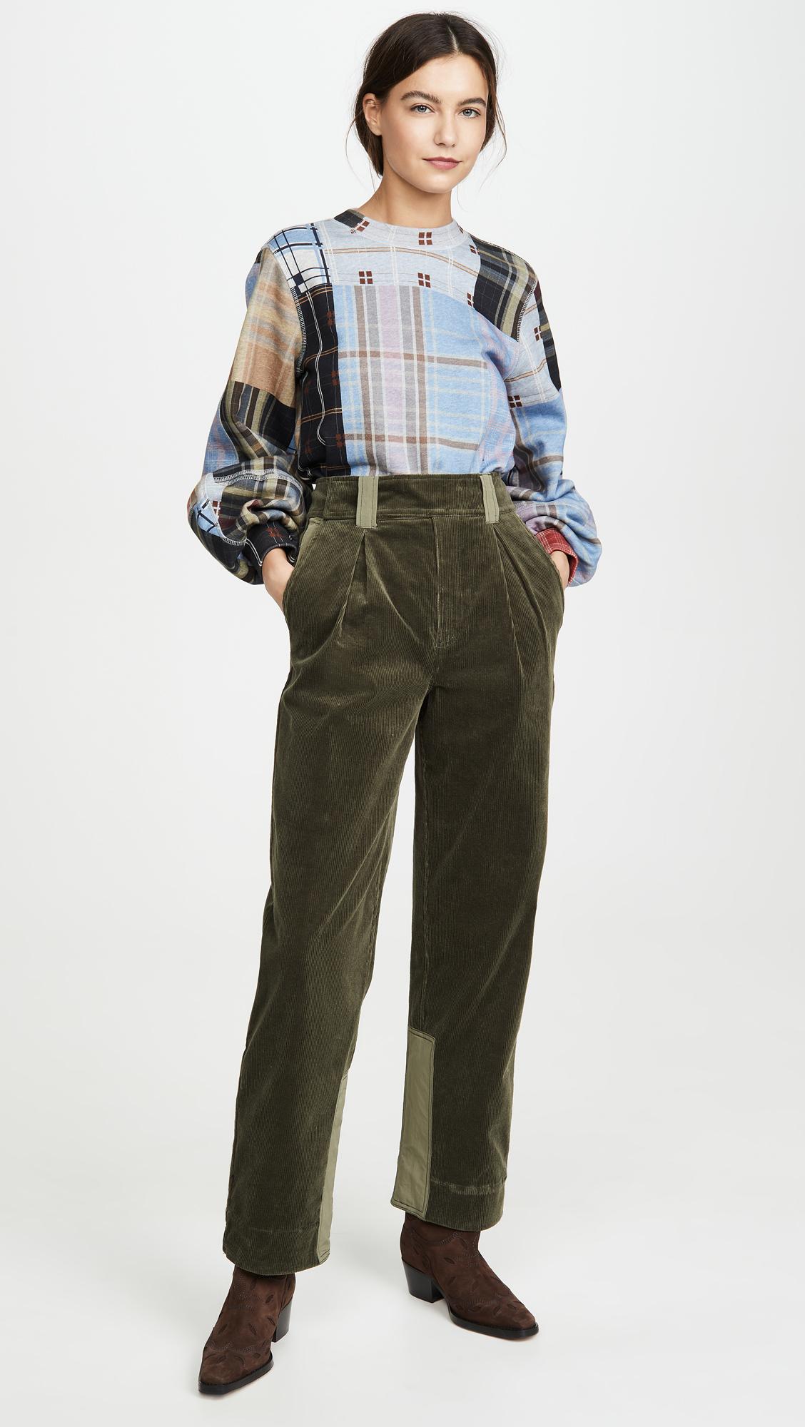 Ganni Stretch Corduroy Pants in Green 