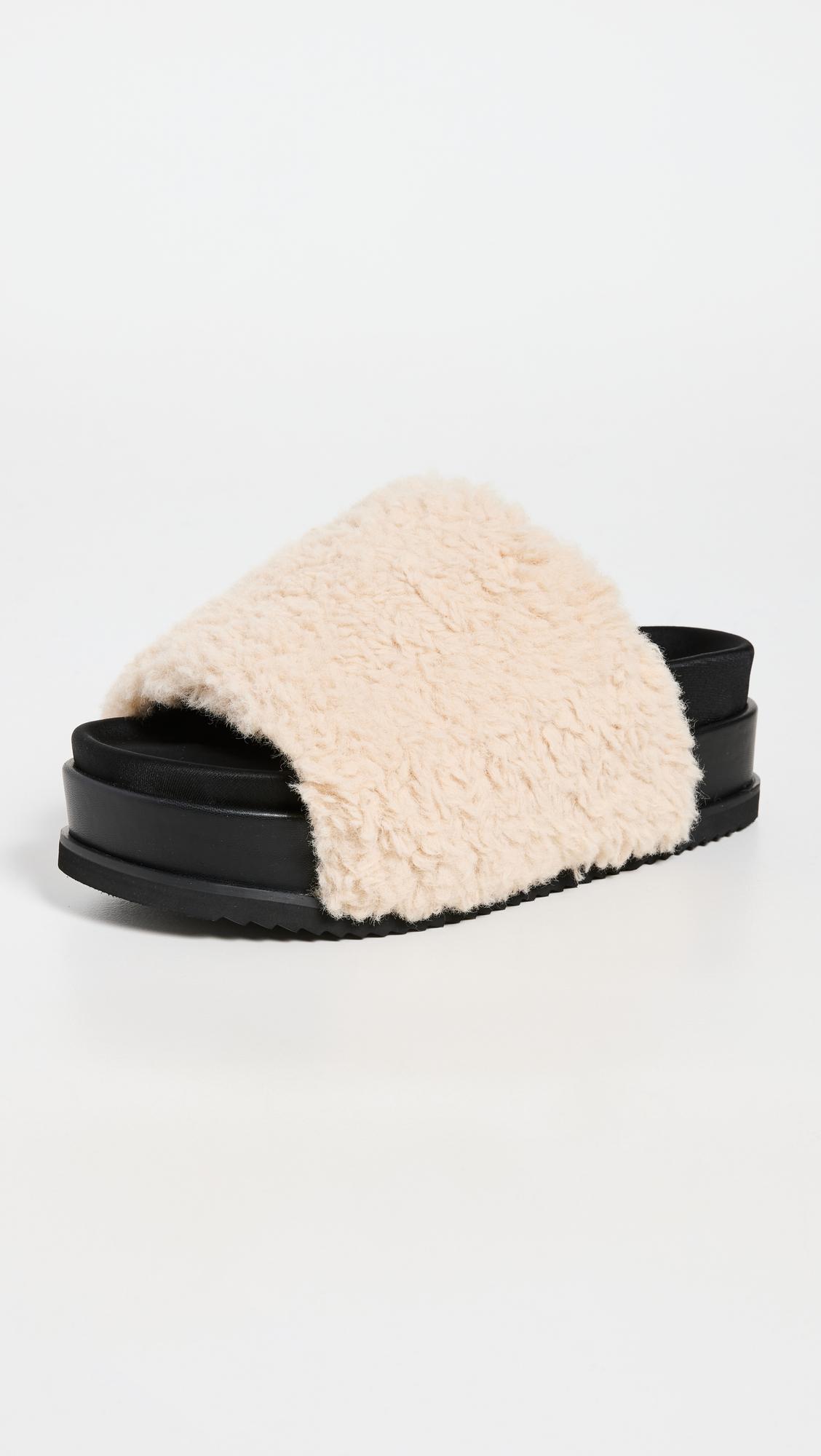 Roam Fuzzy Platform Slides in Nude (Black) Lyst Canada