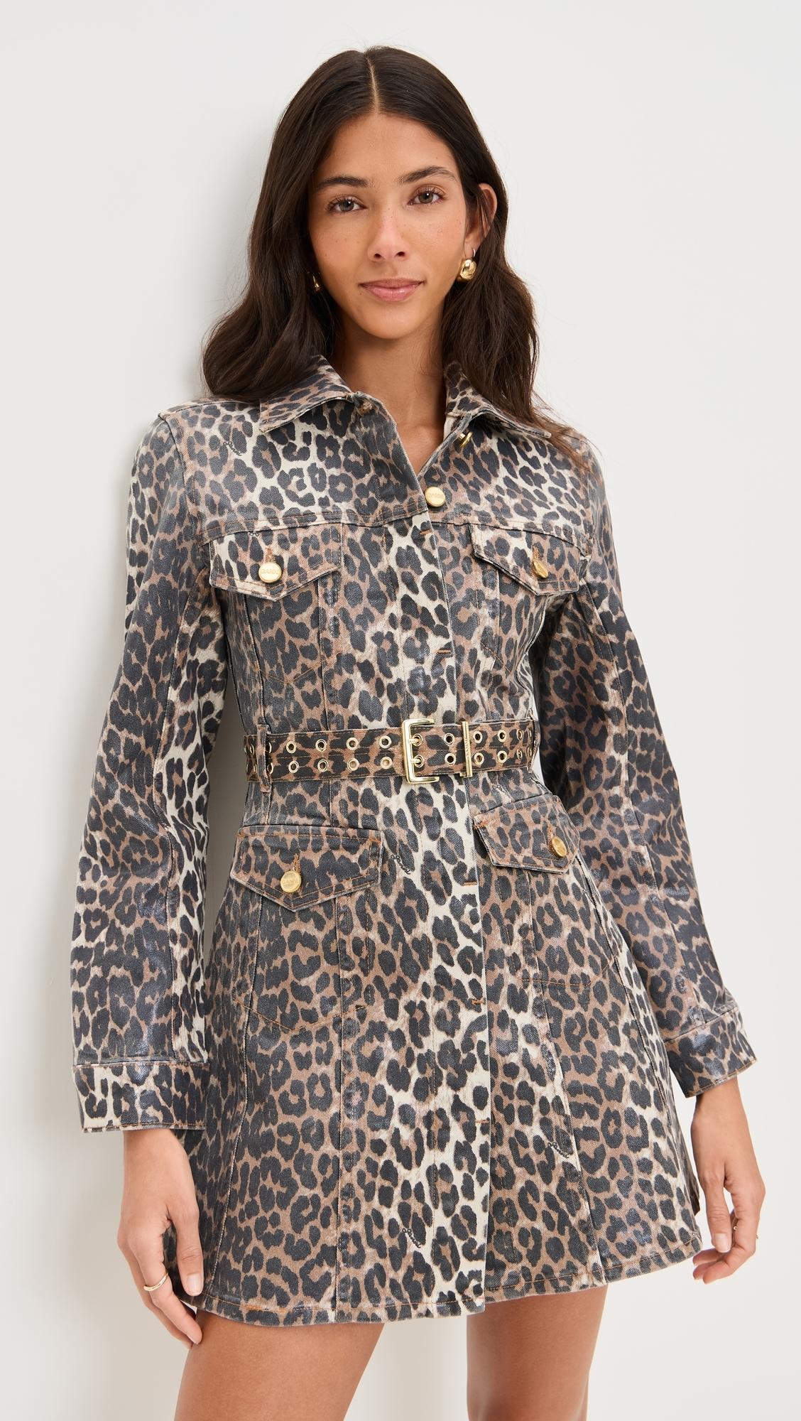 animal print denim dress Leopard Denim Mini Dress