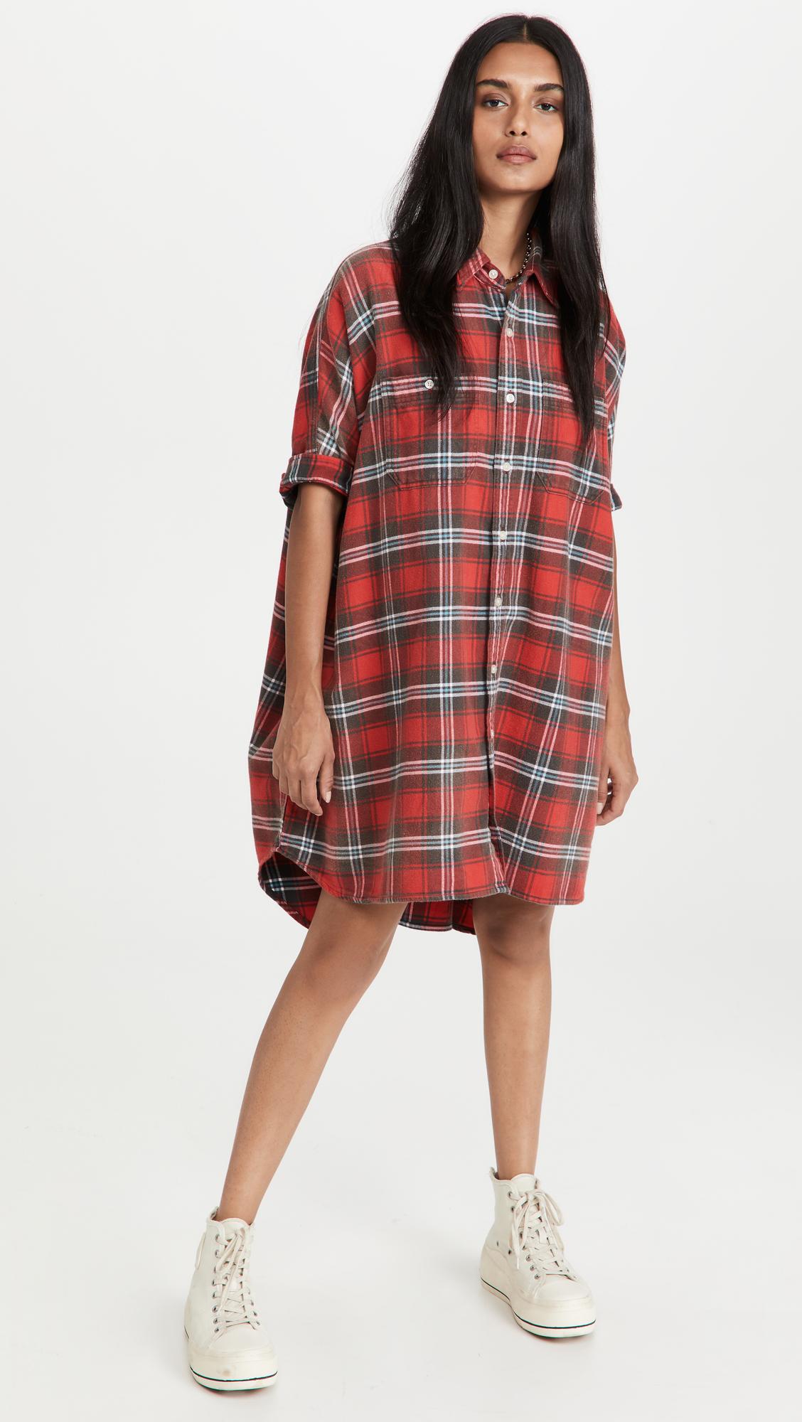 R13 Plaid Oversized Boxy Shirtdress in Red | Lyst