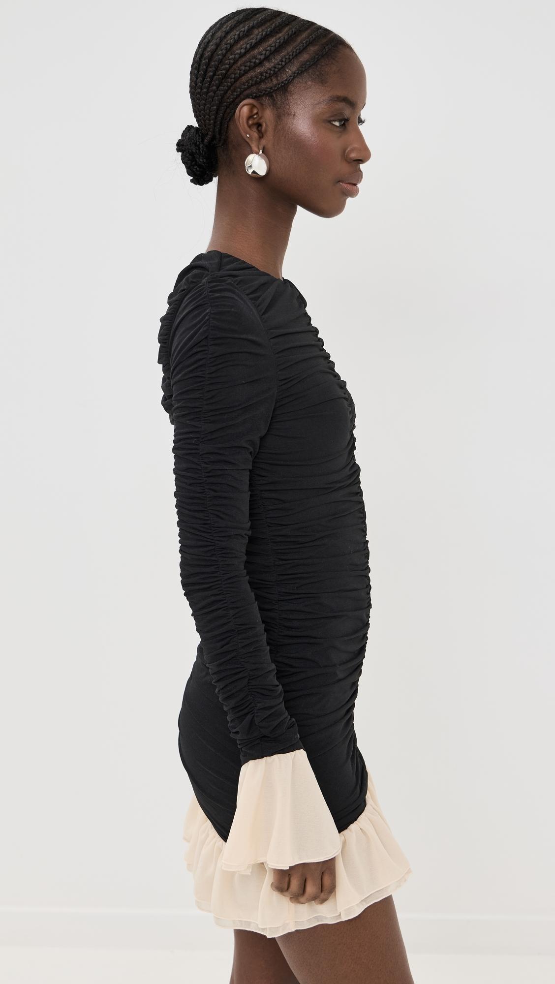 rotate birger christensen ruched mini dress ROTATE BIRGER CHRISTENSEN Mini Ruched Long Sleeve Dress in Black