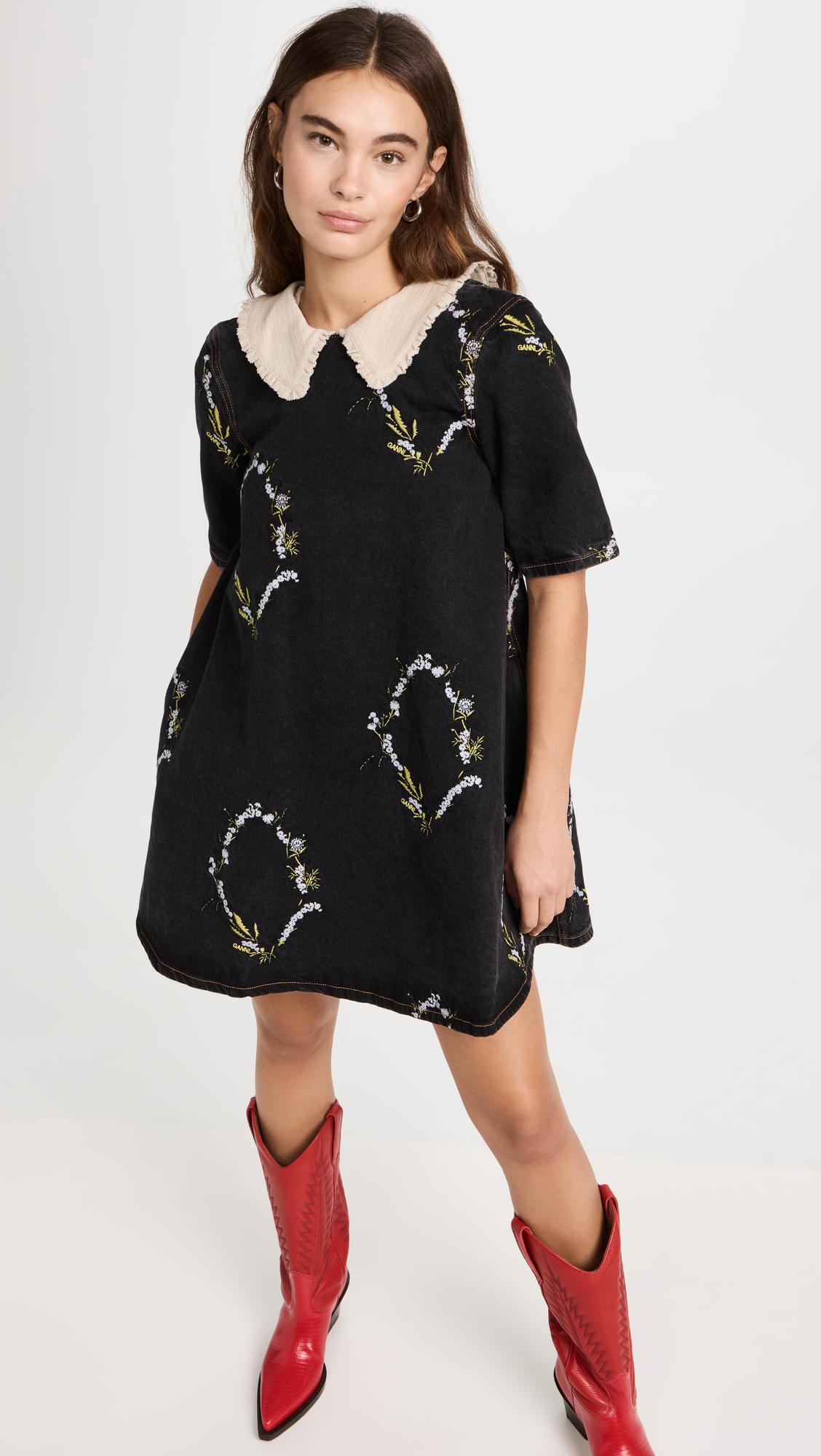white christmas dresses GANNI Women's Printed Open-Back Denim Mini Dress main image 0