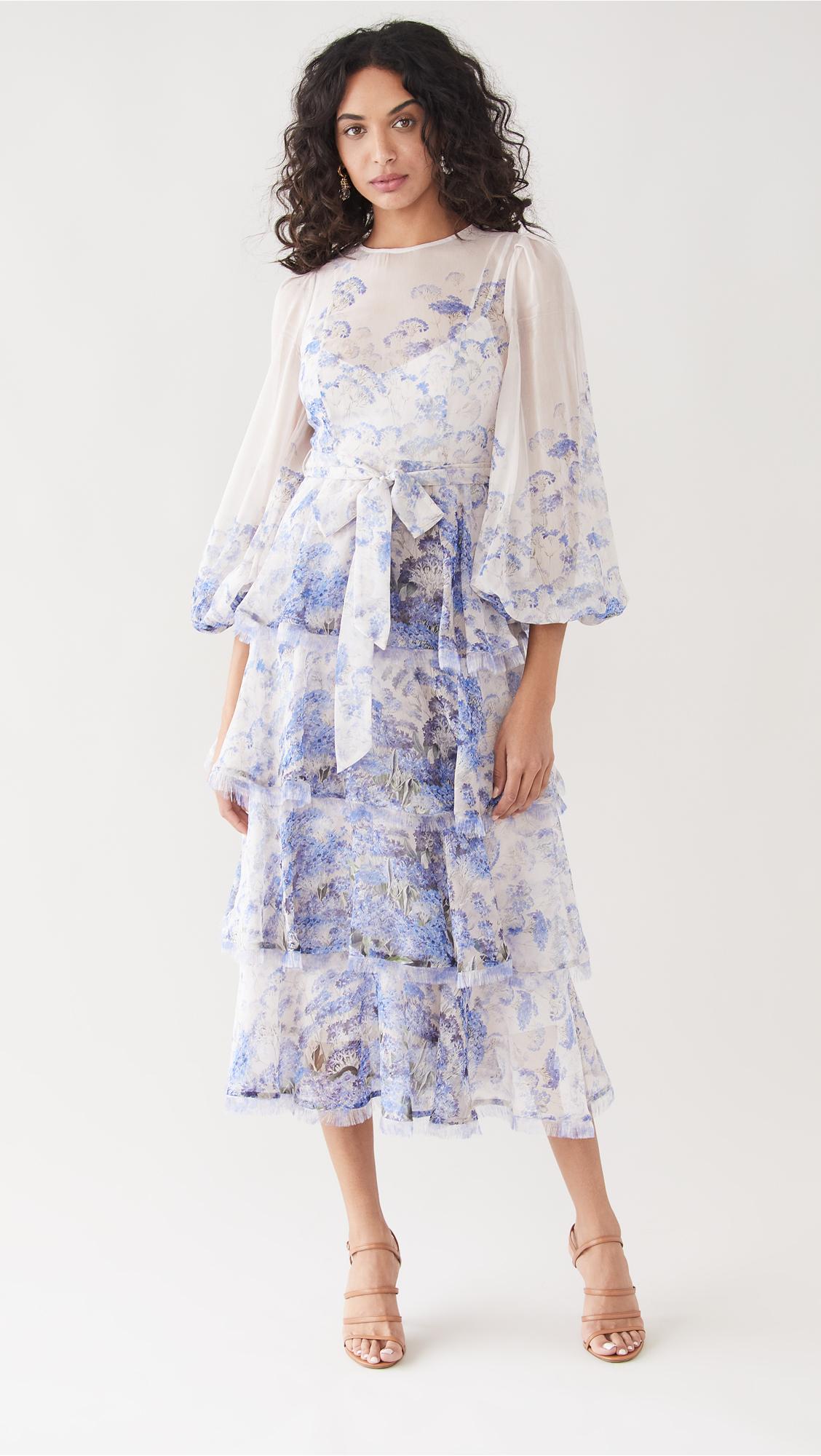 Zimmermann Luminous Frayed Edge Midi Dress in Blue | Lyst