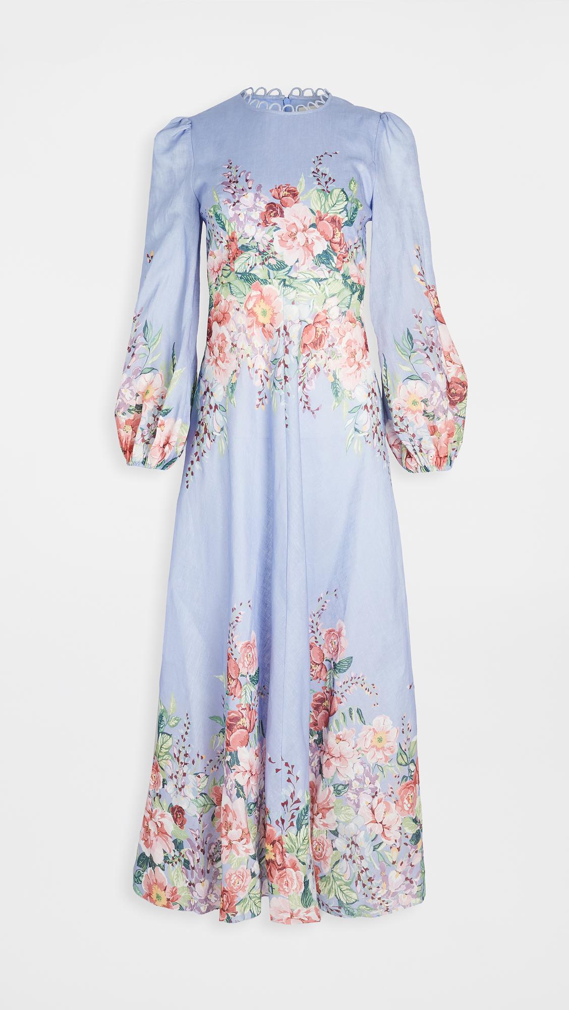 Zimmermann Floral-print Linen Maxi Dress in Blue | Lyst