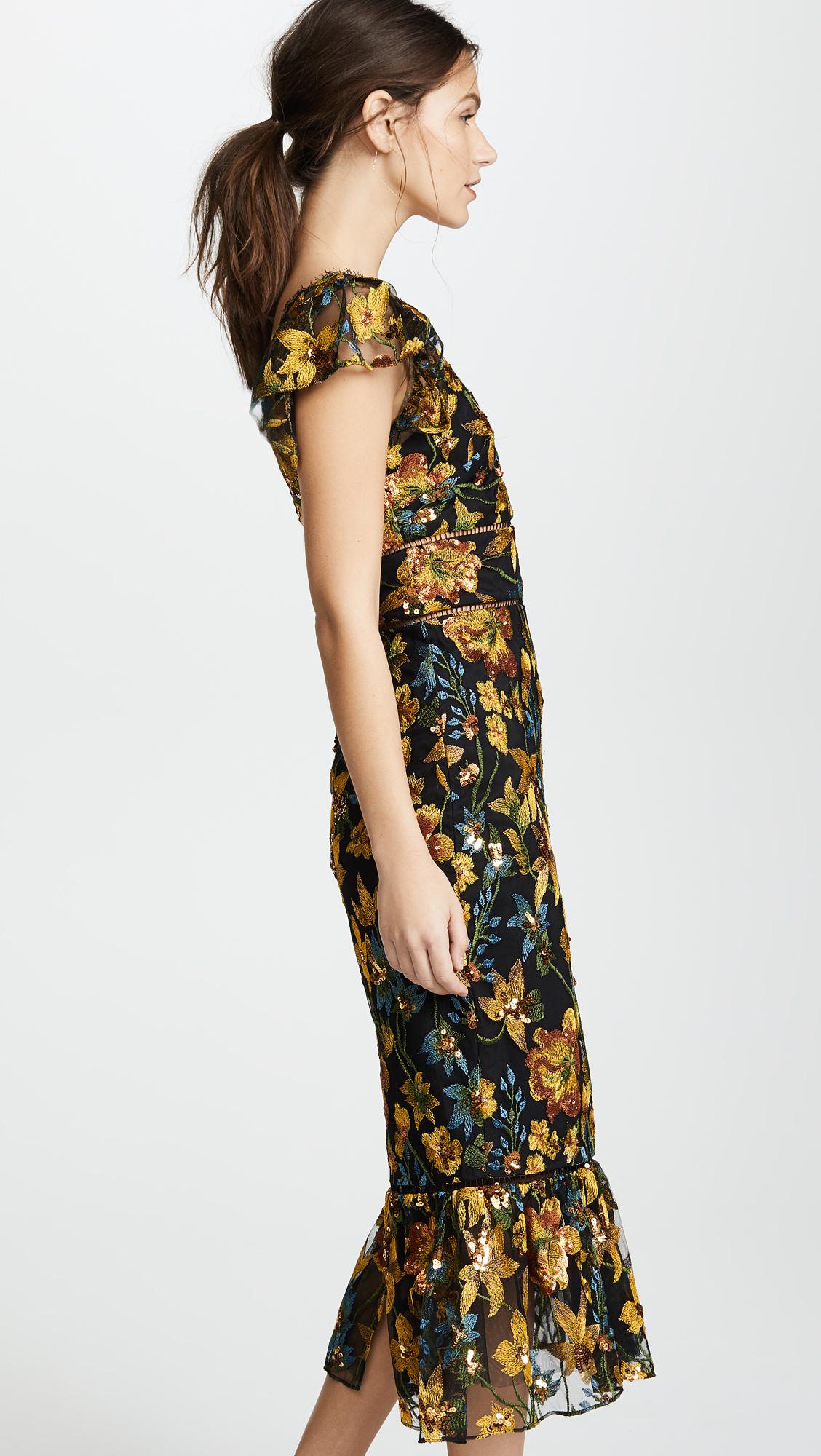 marchesa notte flutter sleeve cocktail dress