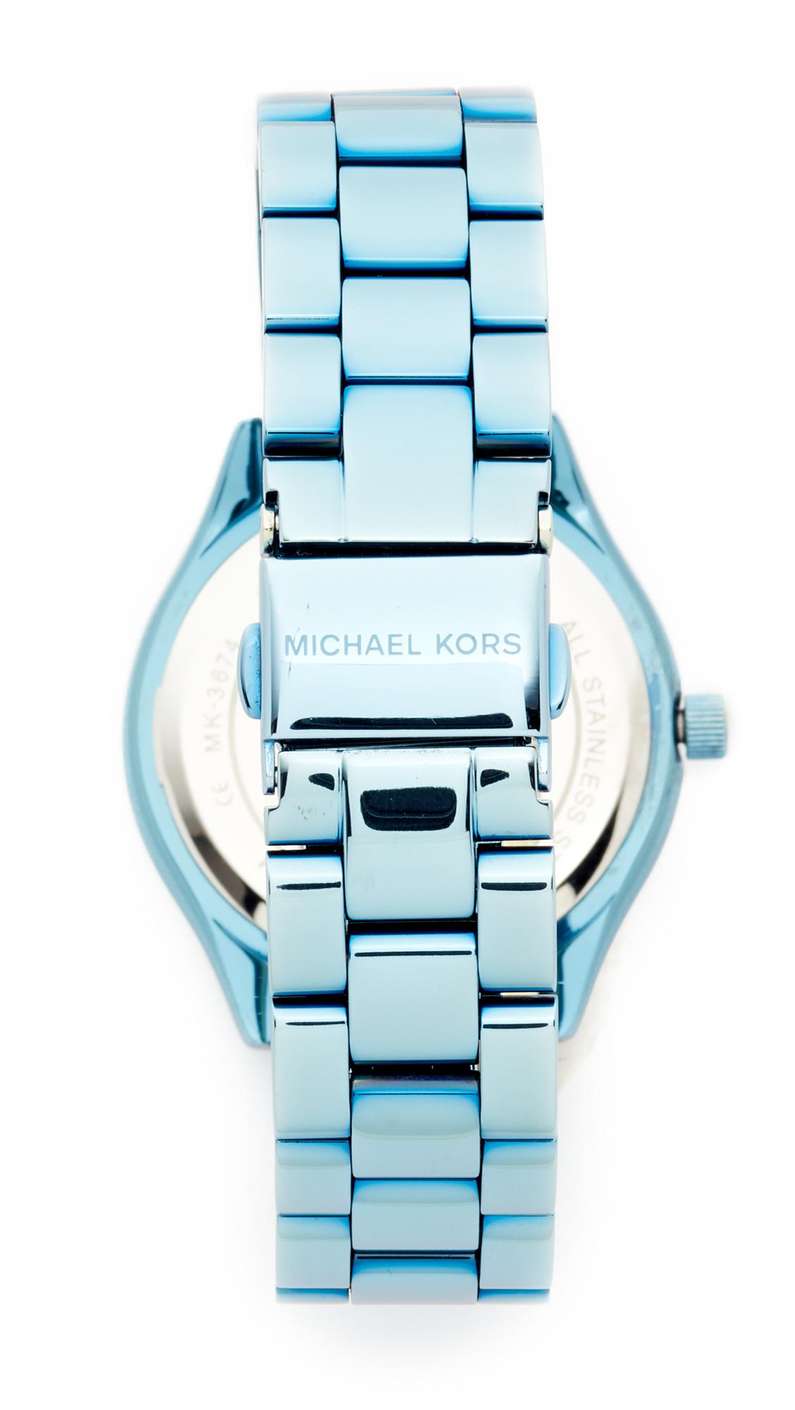 Michael Kors Mini Slim Runway Watch in Blue | Lyst
