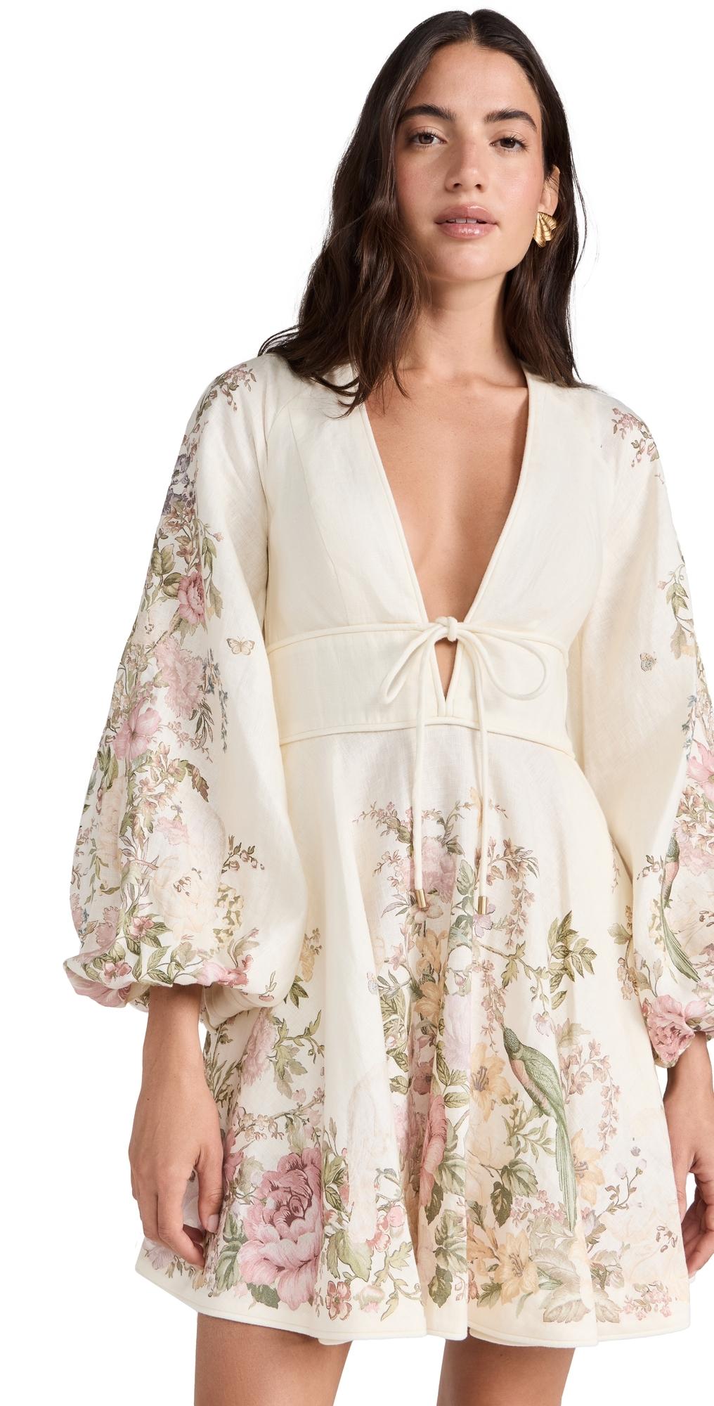 Zimmermann Waverly Plunge Mini Dress in Natural | Lyst