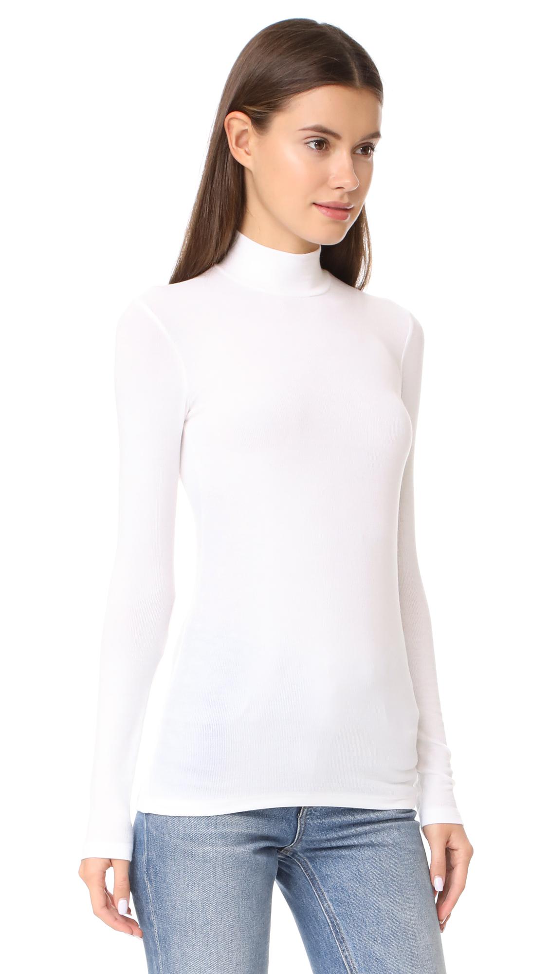 Lyst - Atm Long Sleeve Mock Neck Top in White