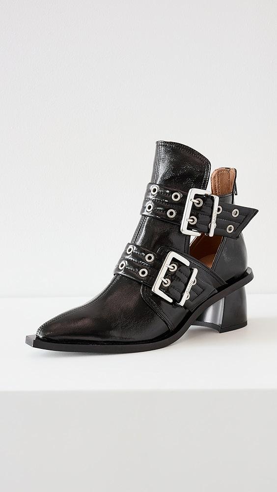 Ganni Chunky Buckle Open Cut Boots Naplack in Black | Lyst