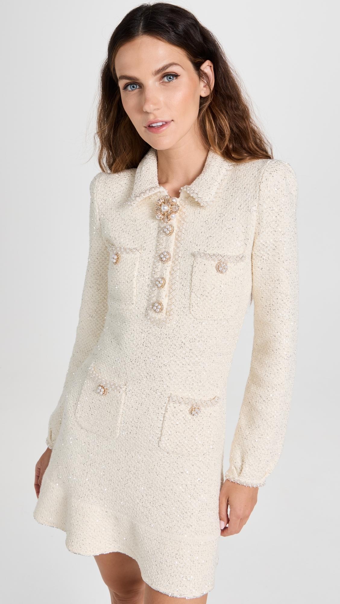 Self-Portrait Sef Portrait Cream Sequin Knit Pear Mini Dress