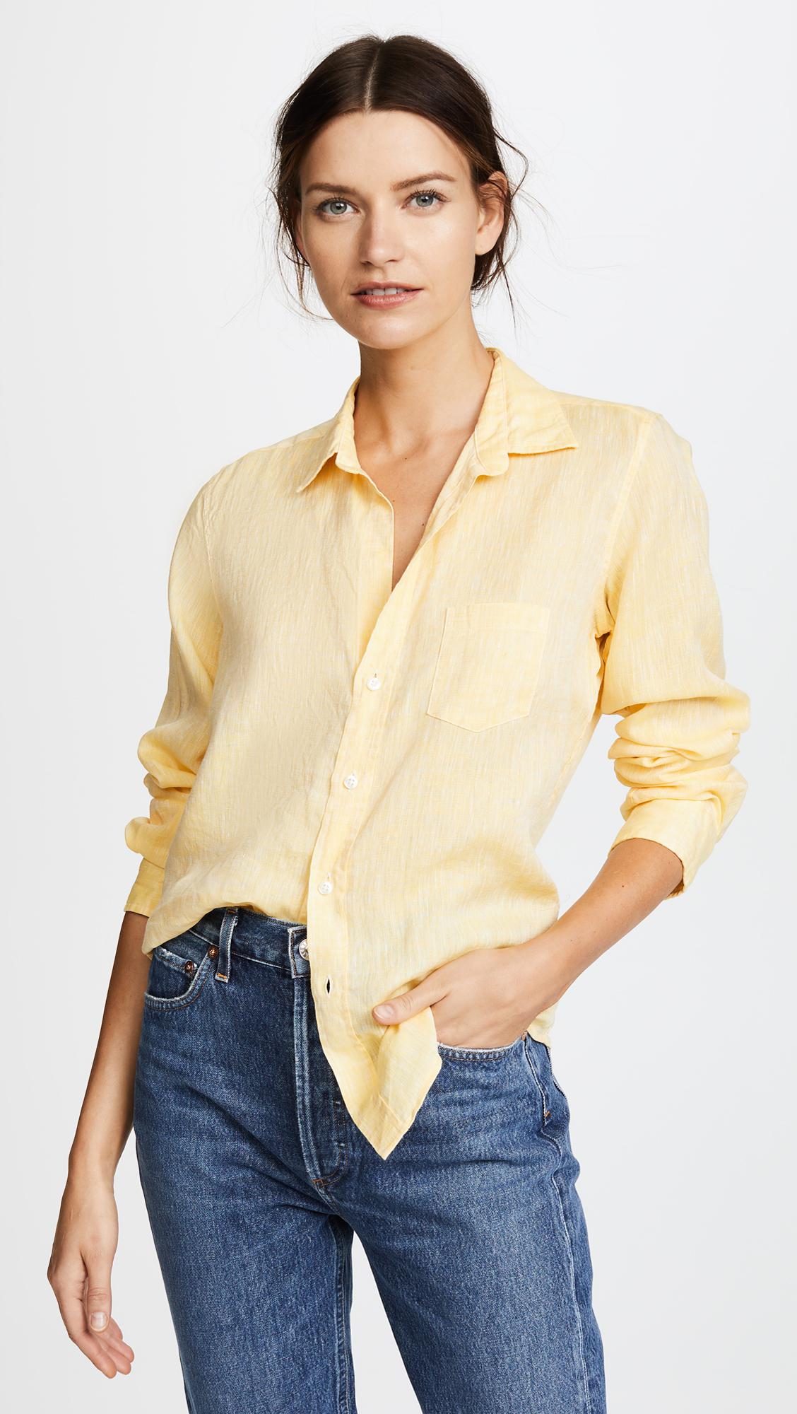 Frank Eileen Linen Barry Button Down Shirt In Yellow Lyst Canada