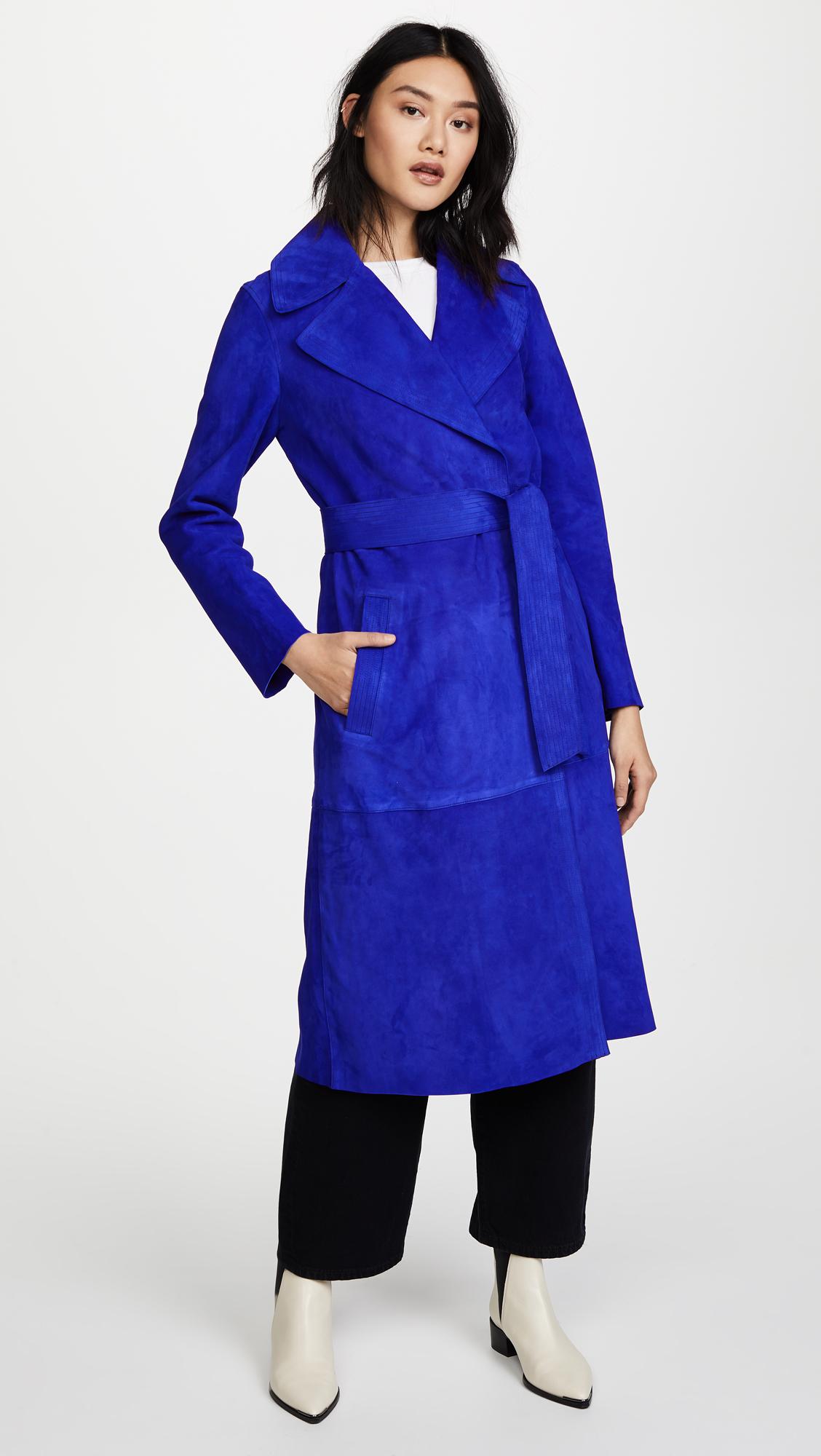 Diane von Furstenberg Suede Trench Coat in Blue | Lyst Canada