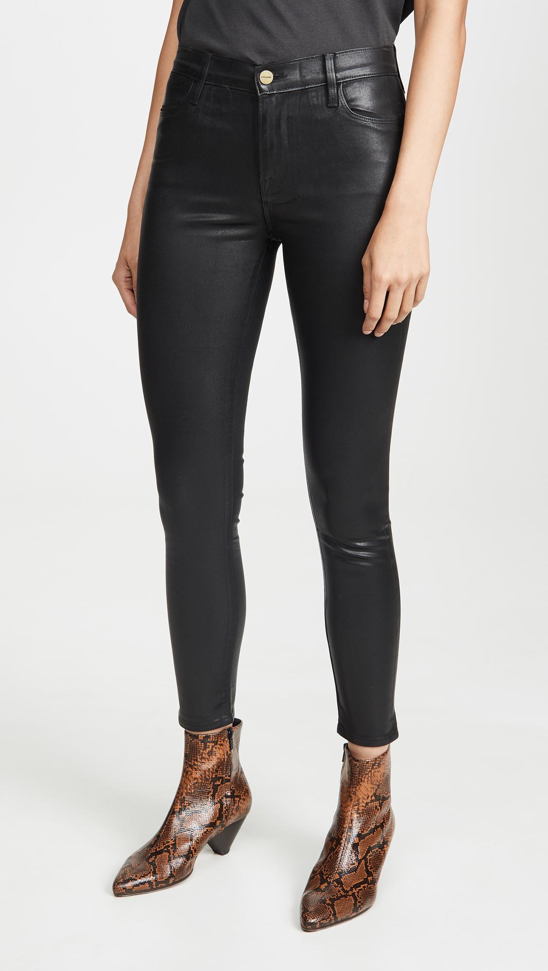 FRAME Denim Le High Skinny Coated Jeans in Black Lyst