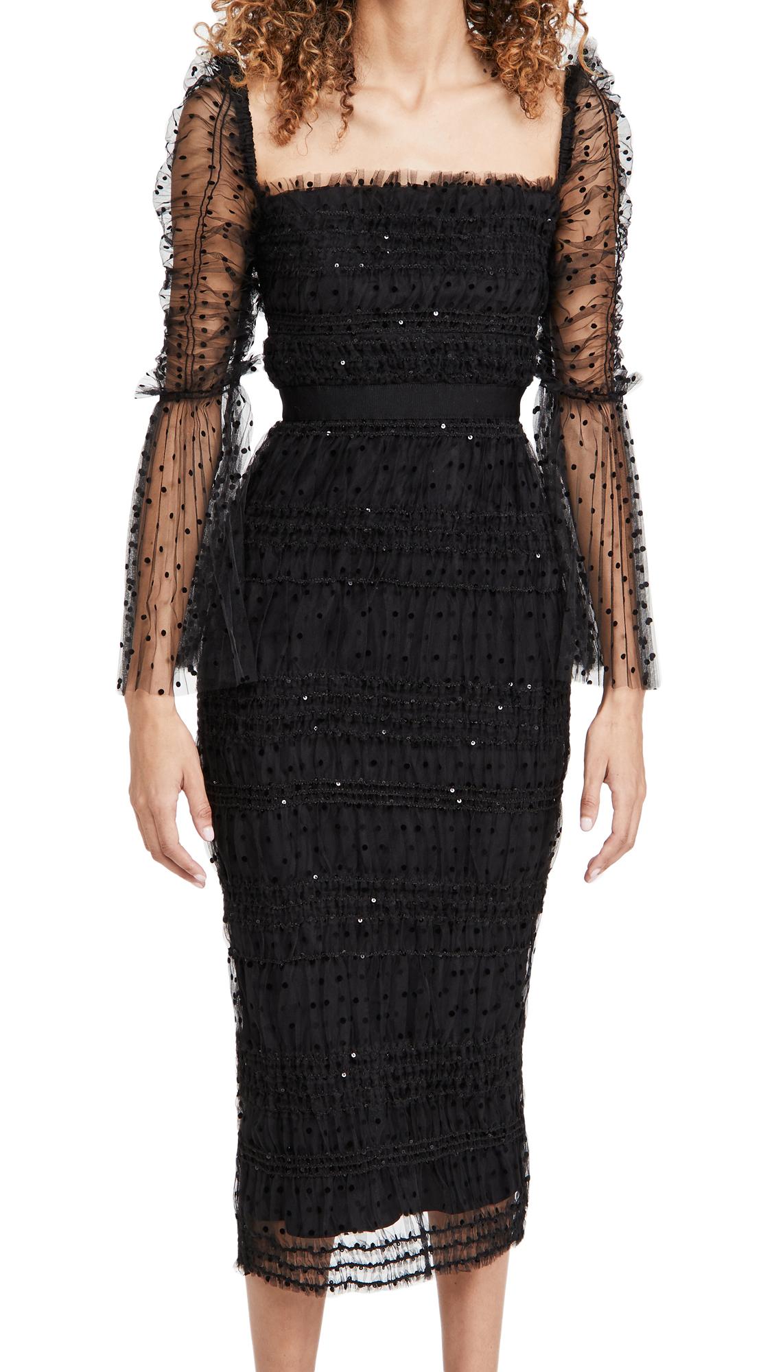 Self-Portrait Black Dot Mesh Midi Dress