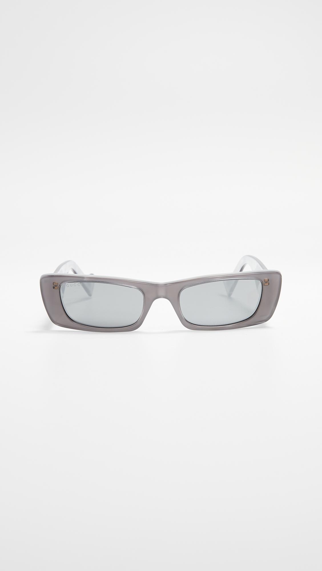 Gucci Fluo Narrow Acetate Rectangular Sunglasses in Gray