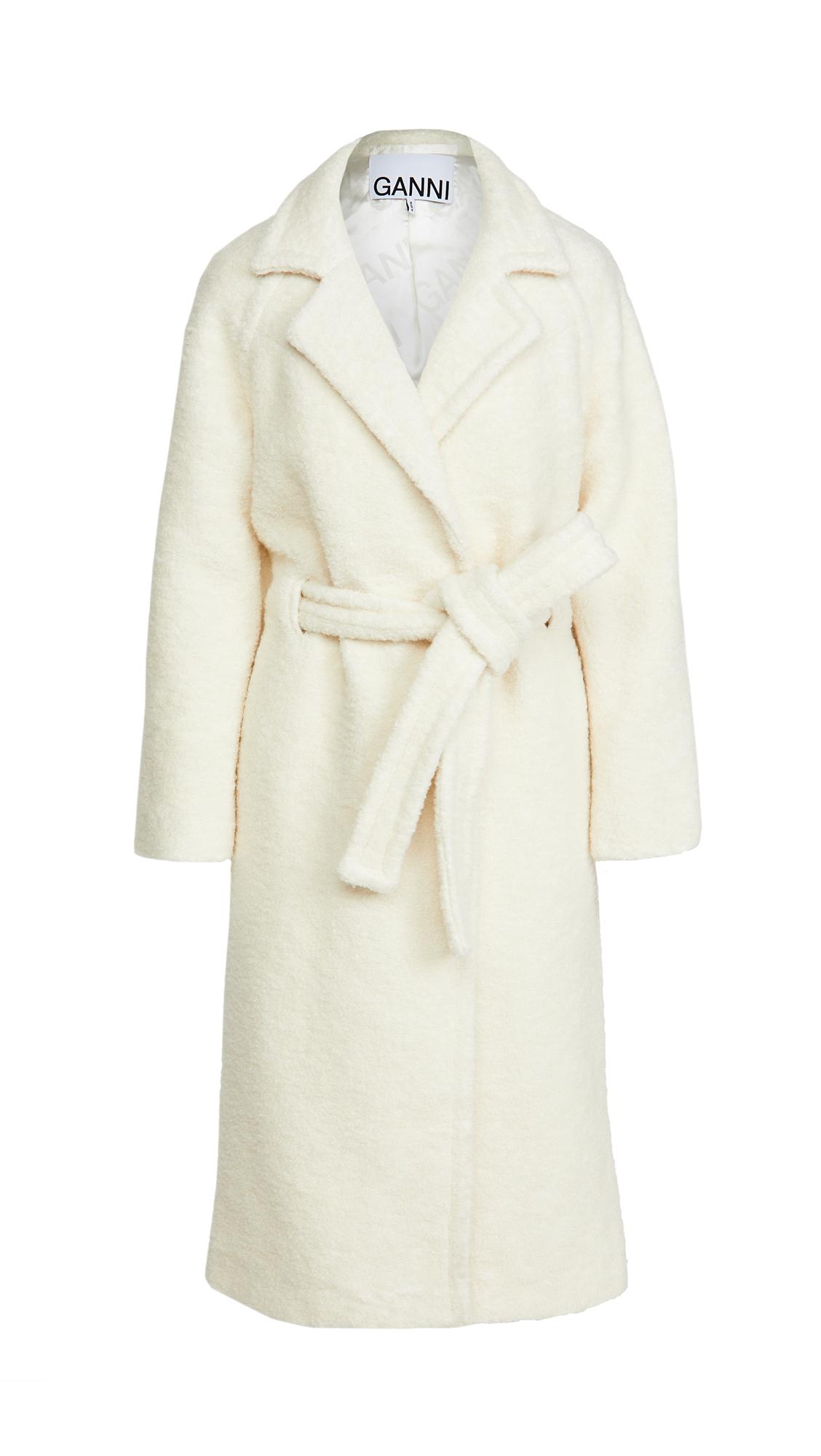 Ganni Boucle Wool Coat in White - Lyst