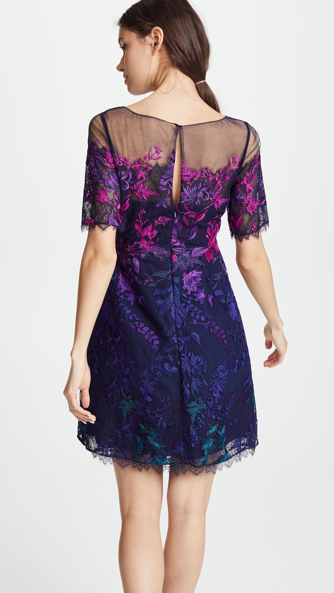 Marchesa notte Ombre Cocktail Dress With Floral Embroidery in Blue | Lyst