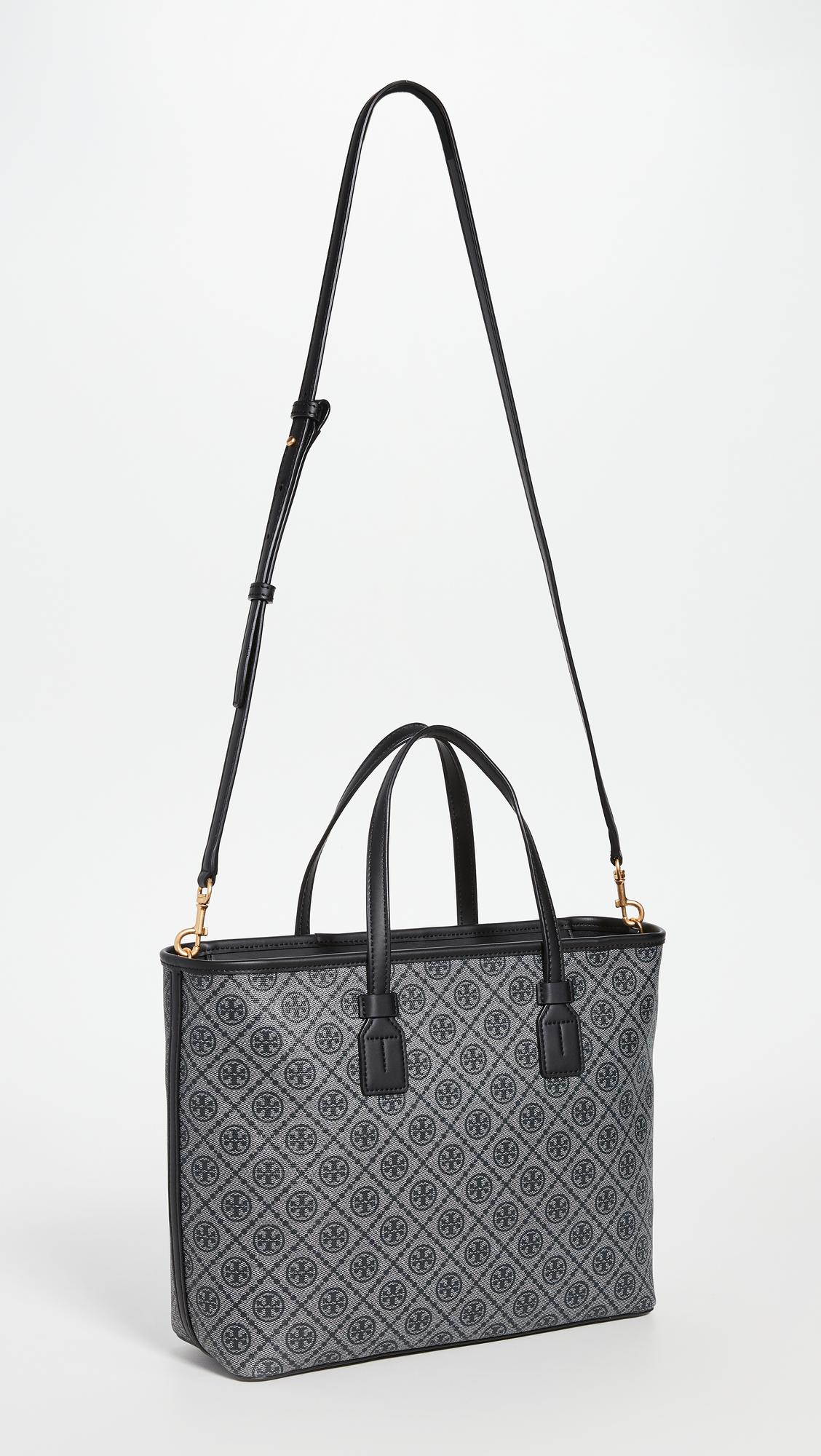 Tory Burch T Monogram Black Coated Canvas Tote 