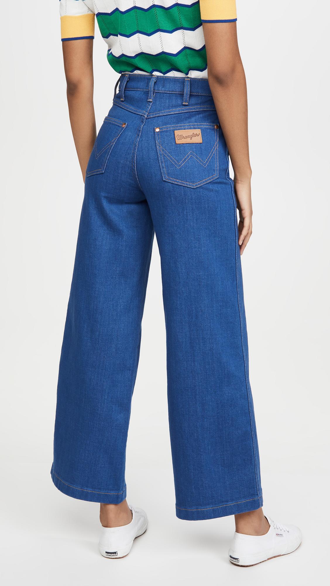 Wrangler Wide Leg Long Jeans in Blue | Lyst