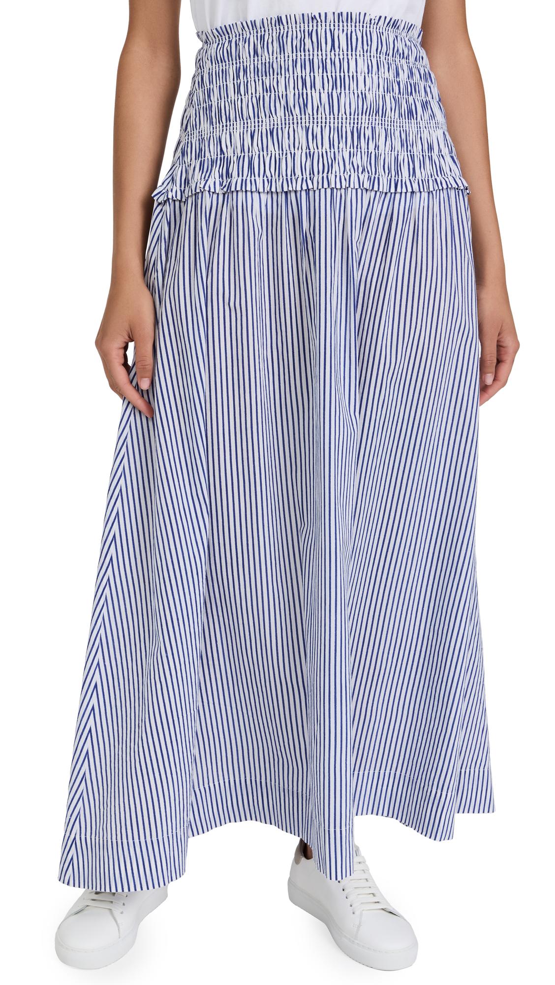 Apiece Apart Cotton Ora Smocked Maxi Skirt in Stripe (Blue) | Lyst