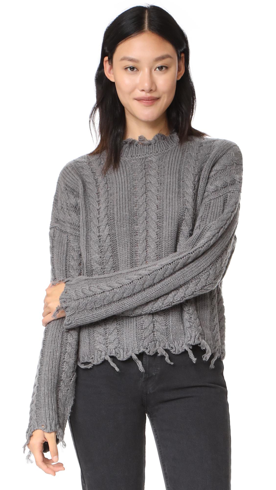 Moon River Synthetic Fringed Cable Sweater in Grey (Gray) - Lyst