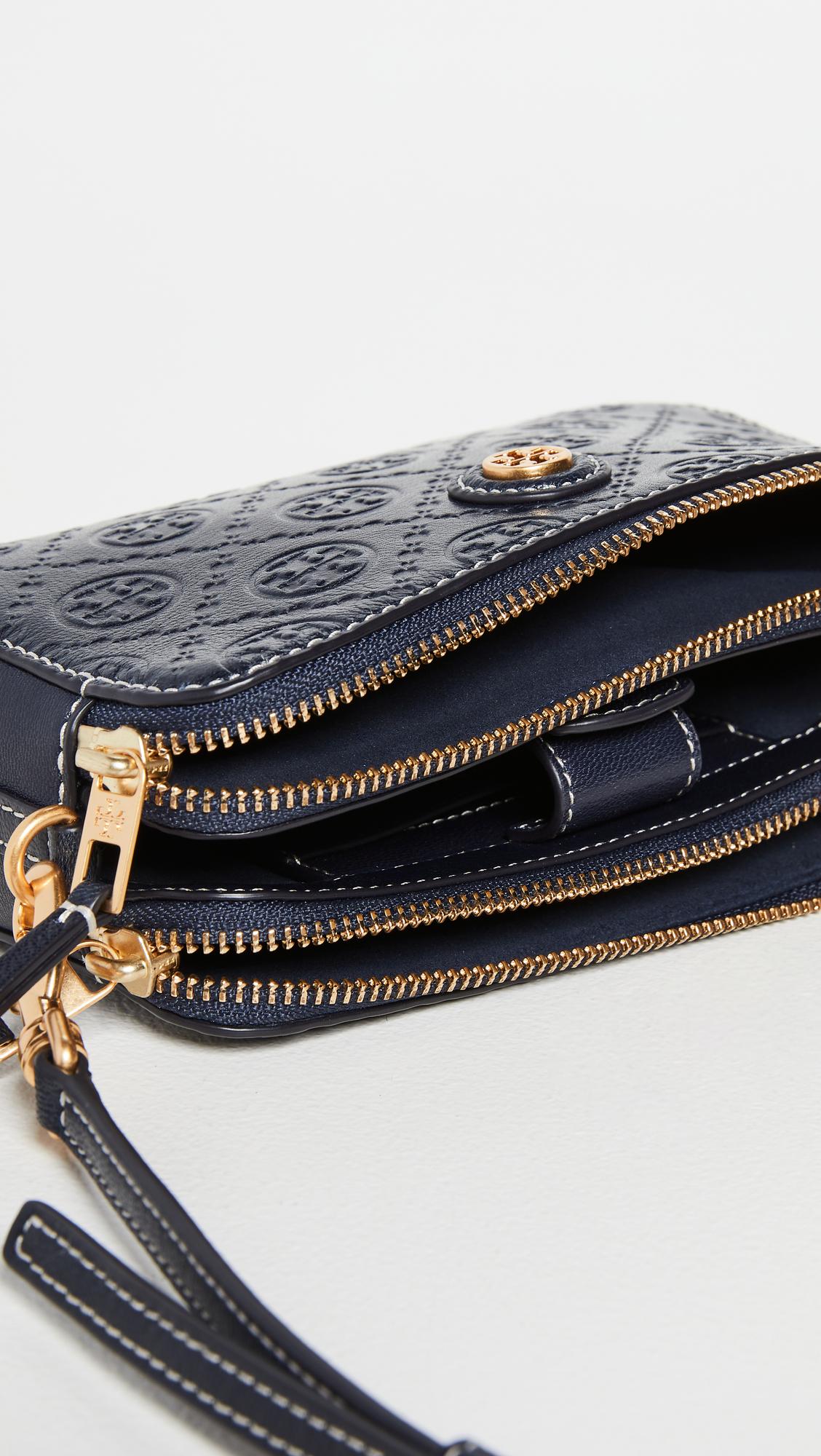 Tory Burch T Monogram Leather Double Zip Mini Bag in Blue