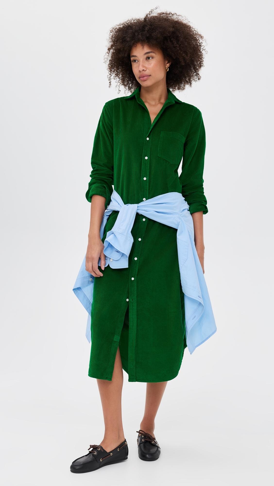green cord shirt dress Teal Corduroy Shirt Dress S – OMNIA